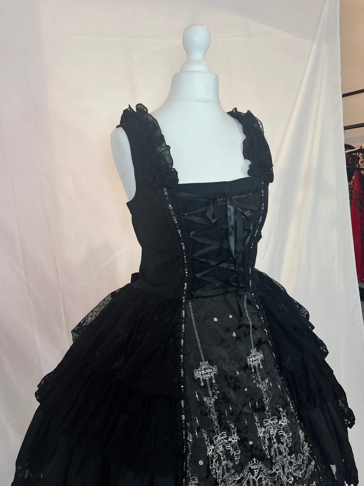 h.Naoto Frill Black Mesh Lace Up JSK