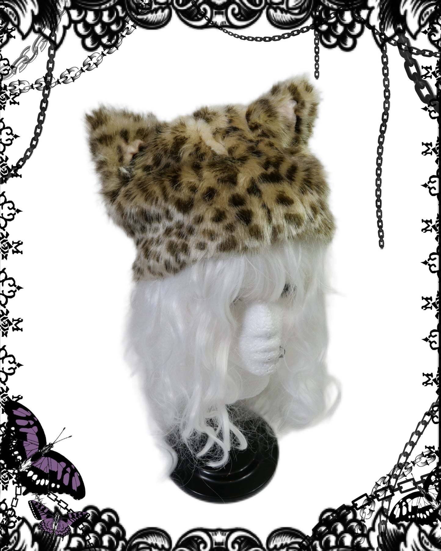 Milk Leopard Fur Cat Ear Hat