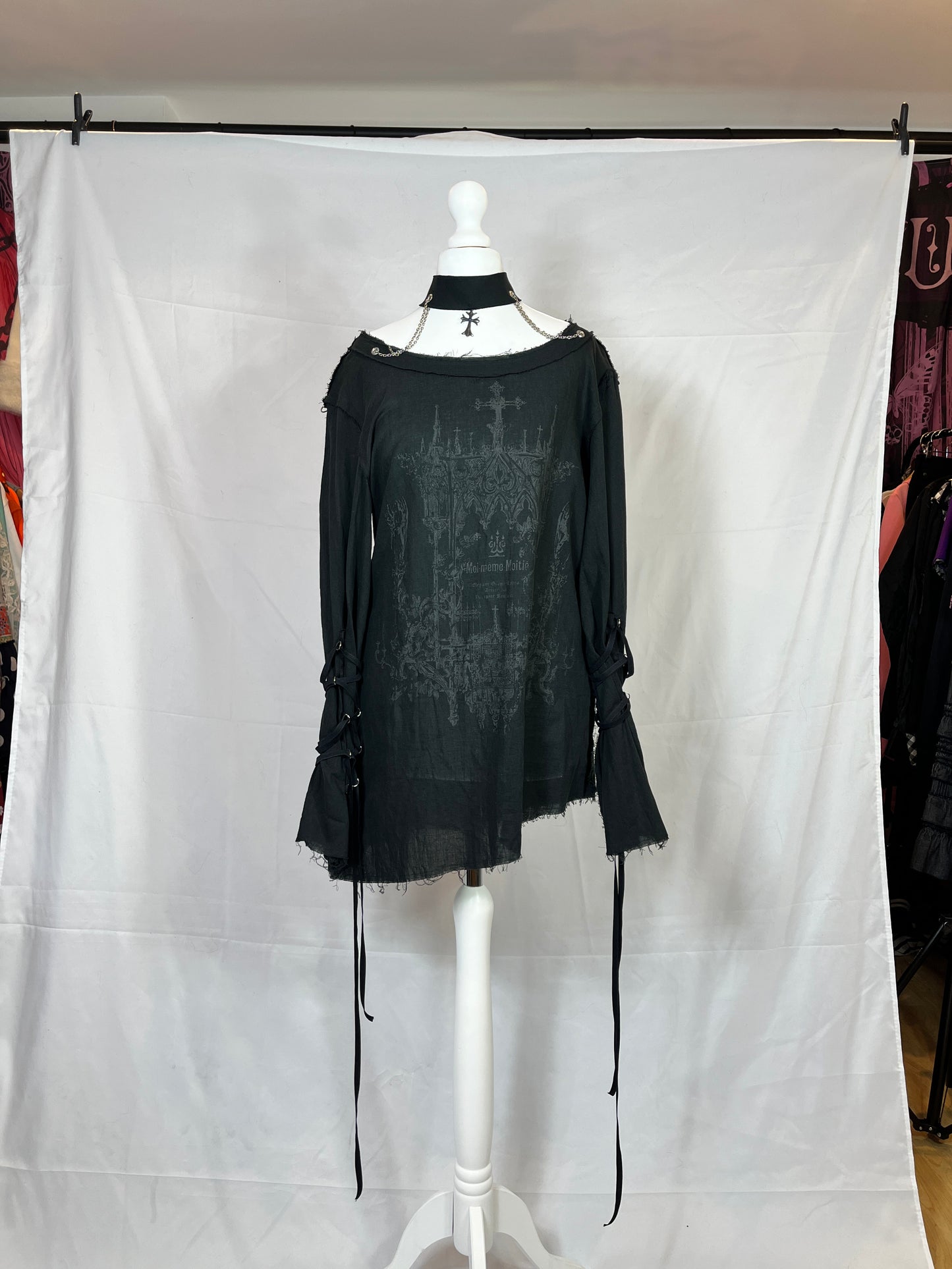 Moi-meme-Moitie Cross Print Bondage Top with Choker