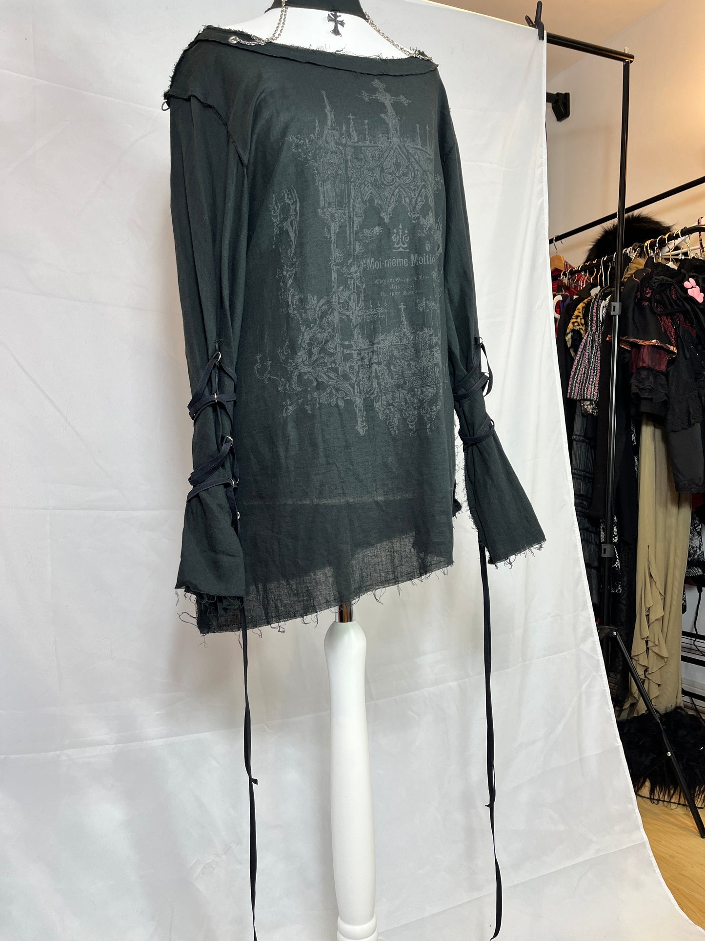 Moi-meme-Moitie Cross Print Bondage Top with Choker