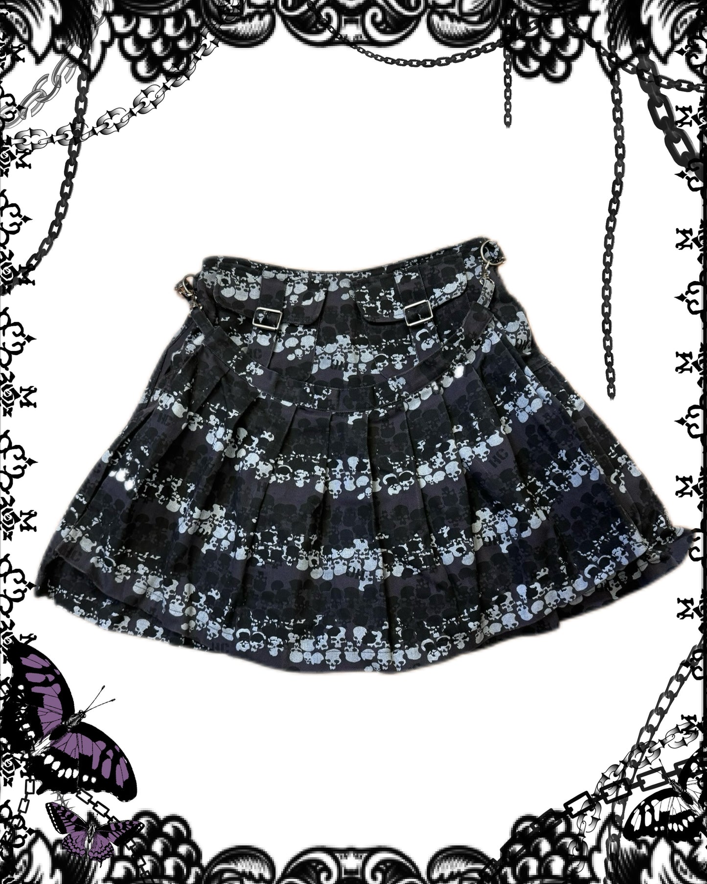 Hell Cat Punks Double-Layers Skull Print Skirt