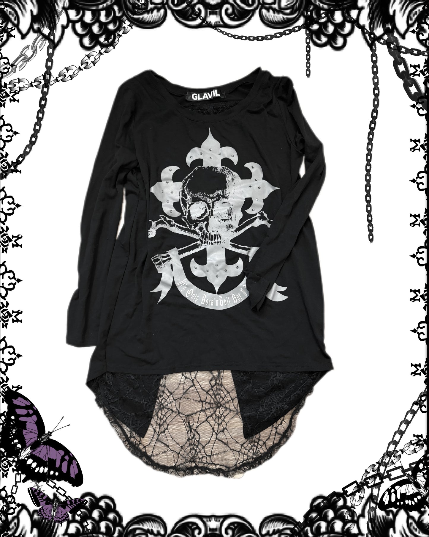 Glavil Double-Layers Skull Print Spider-Web Mesh Top