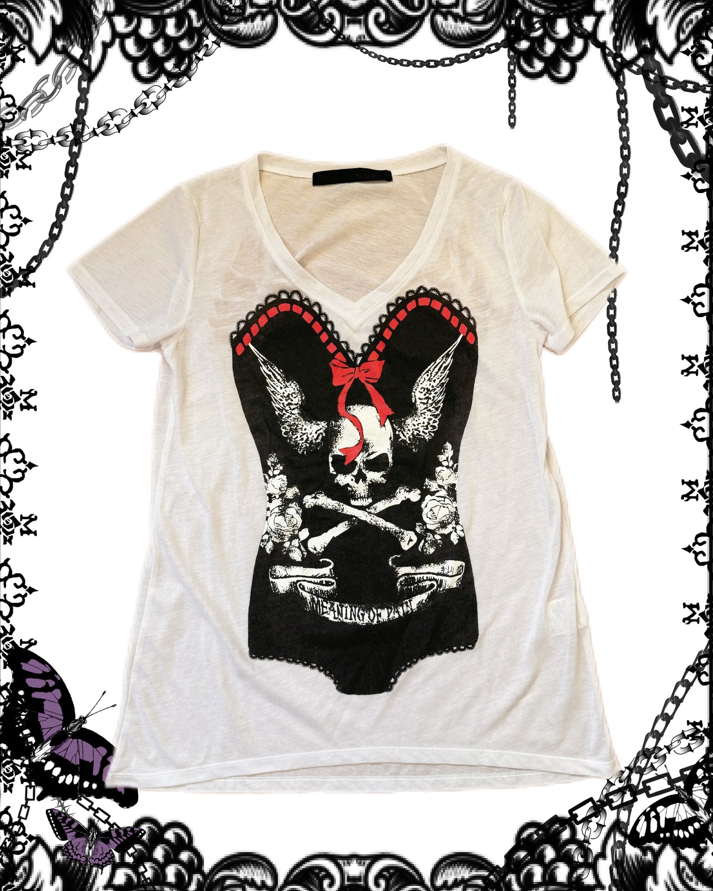 Skull Print Wings Cut-out T-Shirt