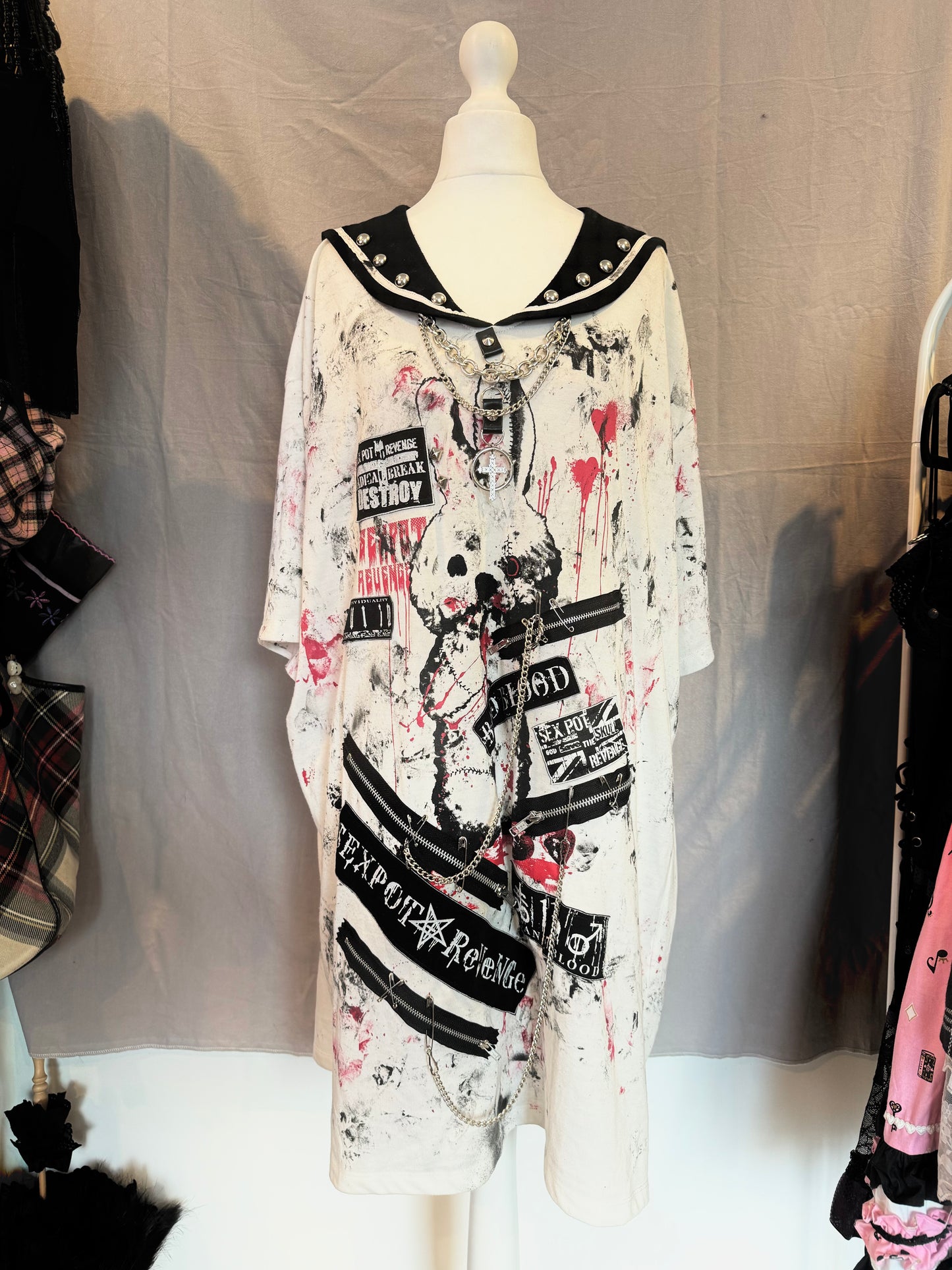 Sexpot Revenge Bunny Print Sailor Collar Oversize Dress