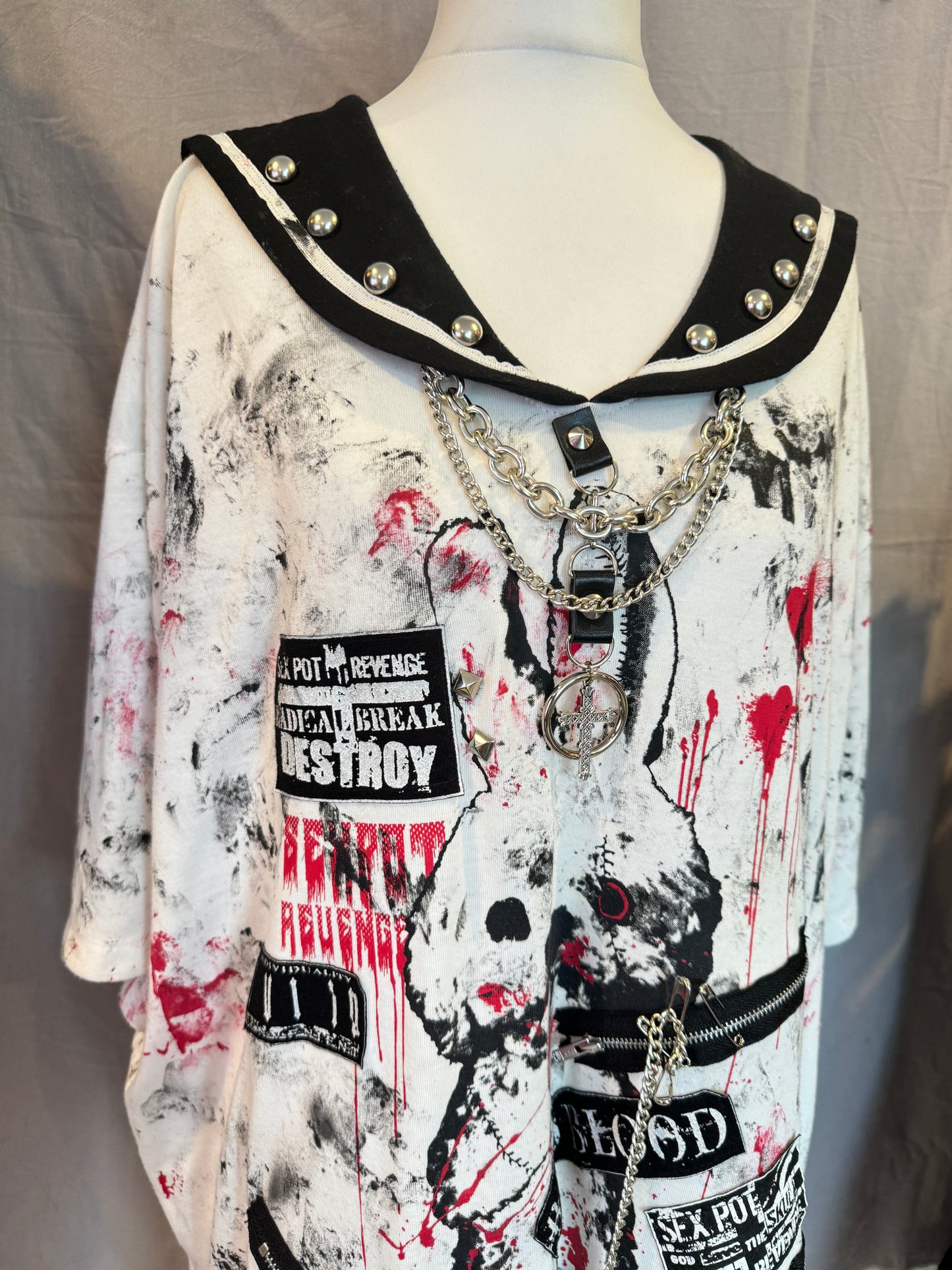 Sexpot Revenge Bunny Print Sailor Collar Oversize Dress