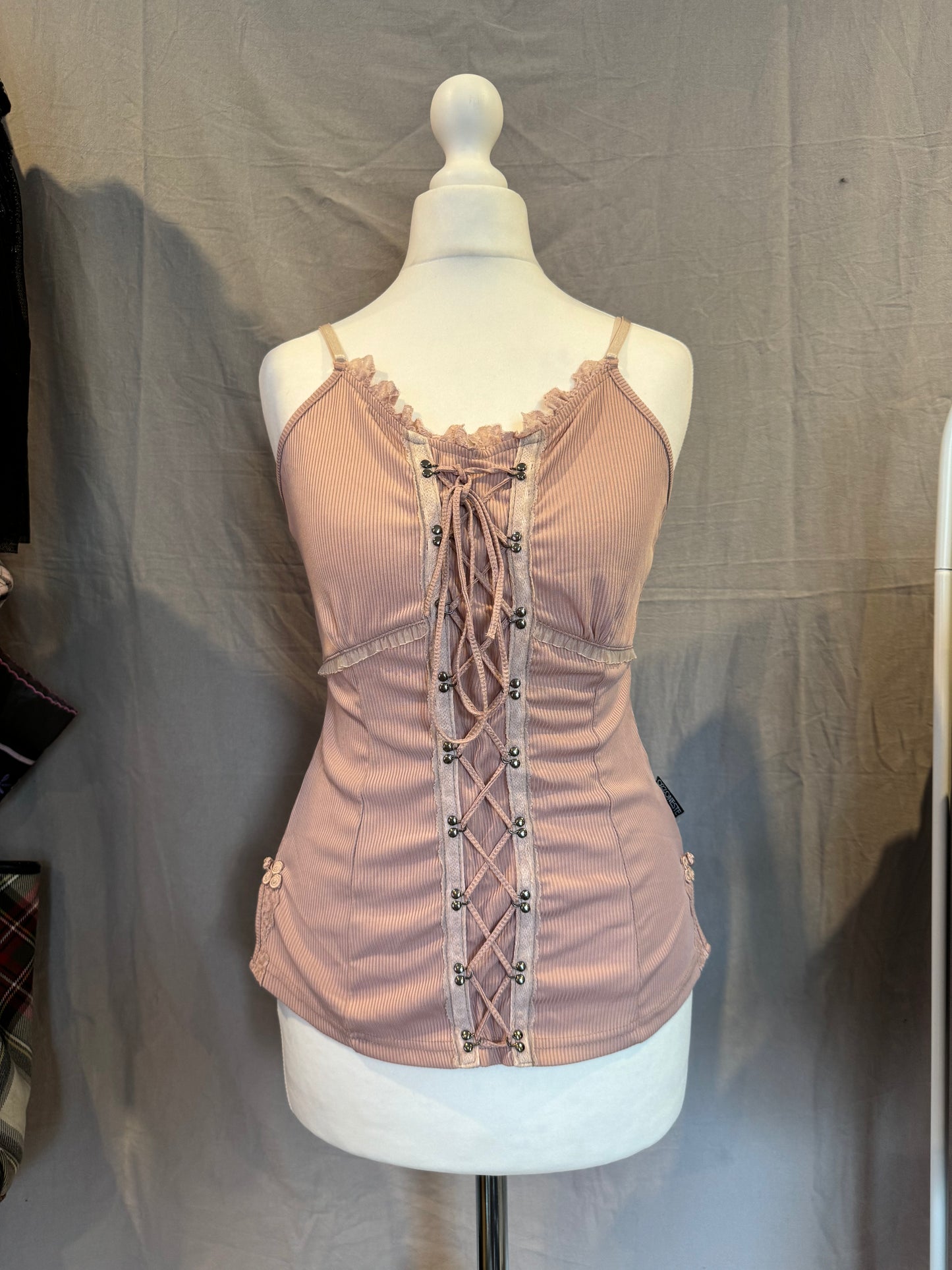 OZZ ON Pink Lace-Up Tank Top