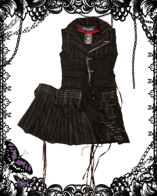h.Naoto Stripe Vest Dress with Detachable Skirt