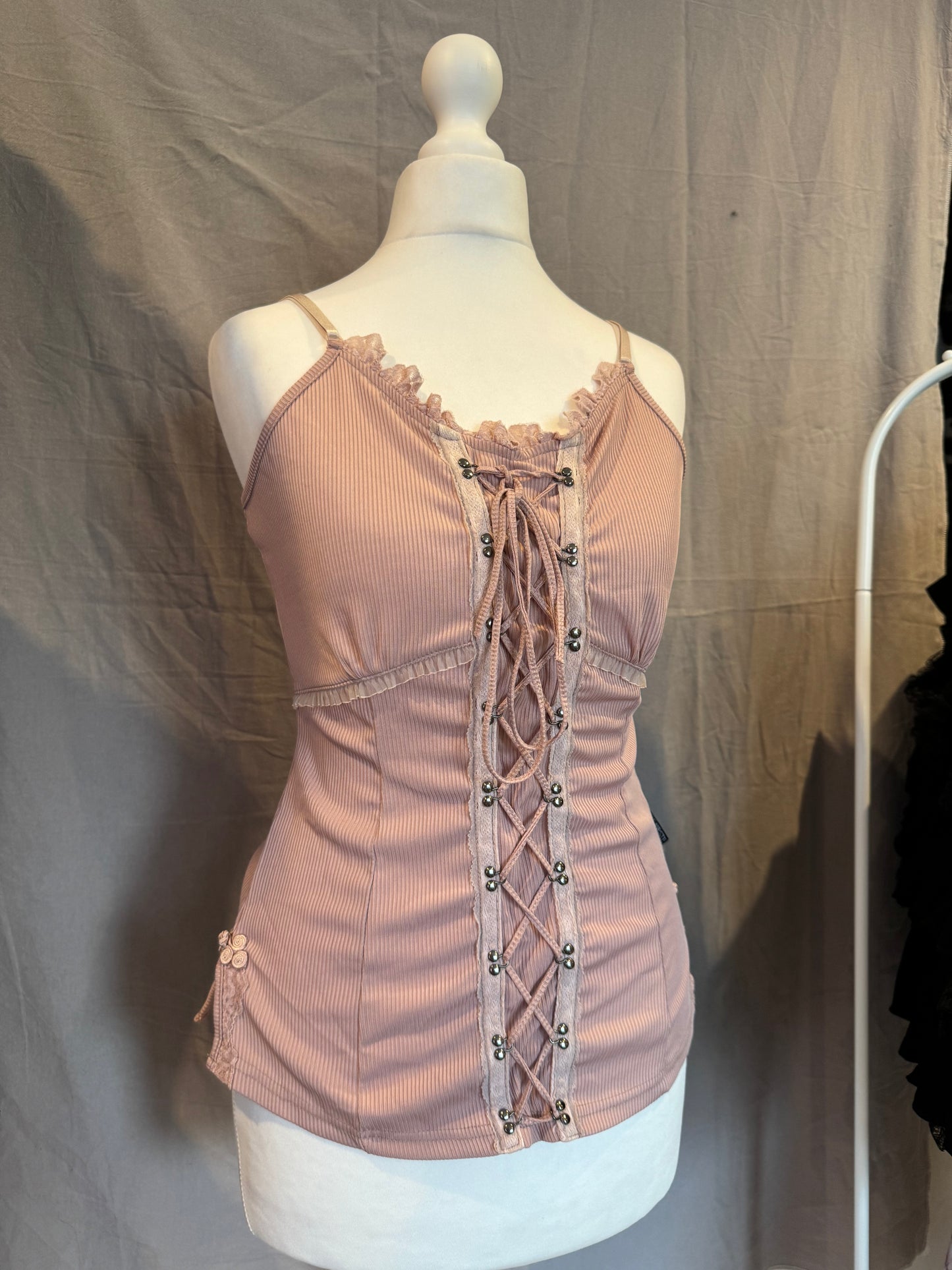 OZZ ON Pink Lace-Up Tank Top