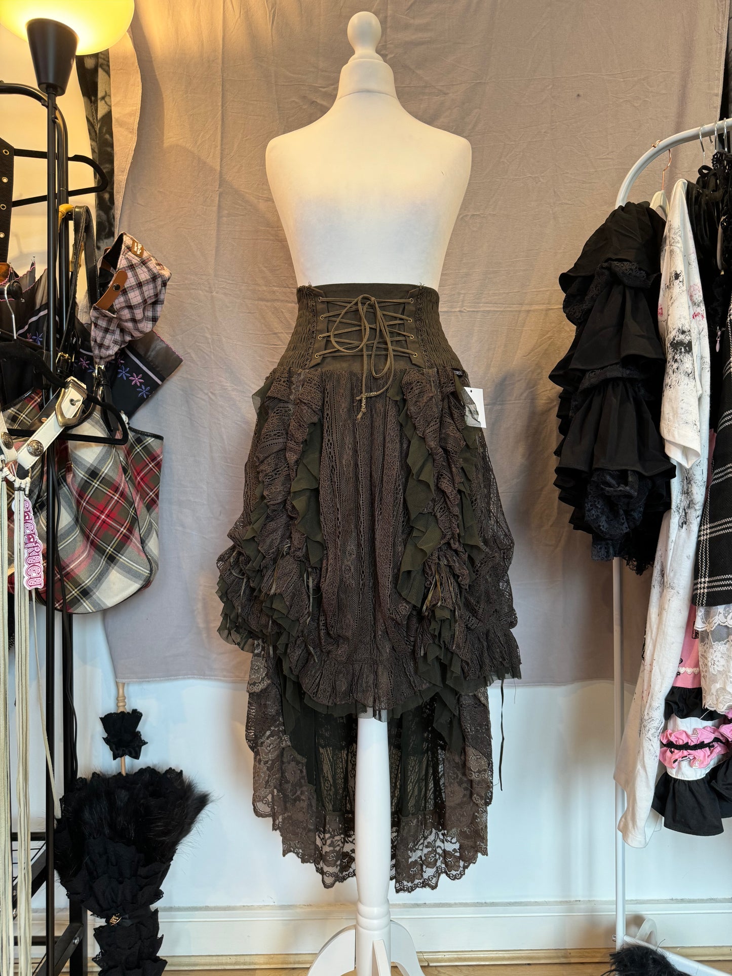 OZZ ON Multi-Layers Brown Ruffle Maxi Skirt