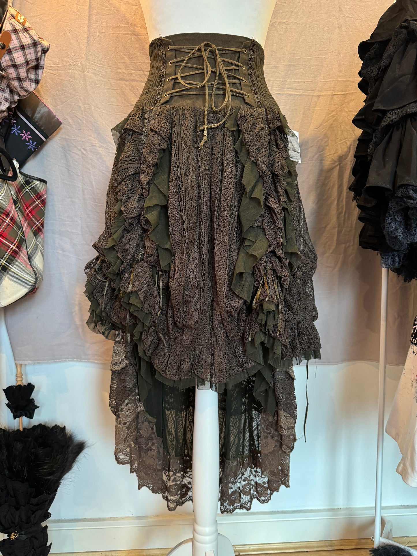 OZZ ON Multi-Layers Brown Ruffle Maxi Skirt