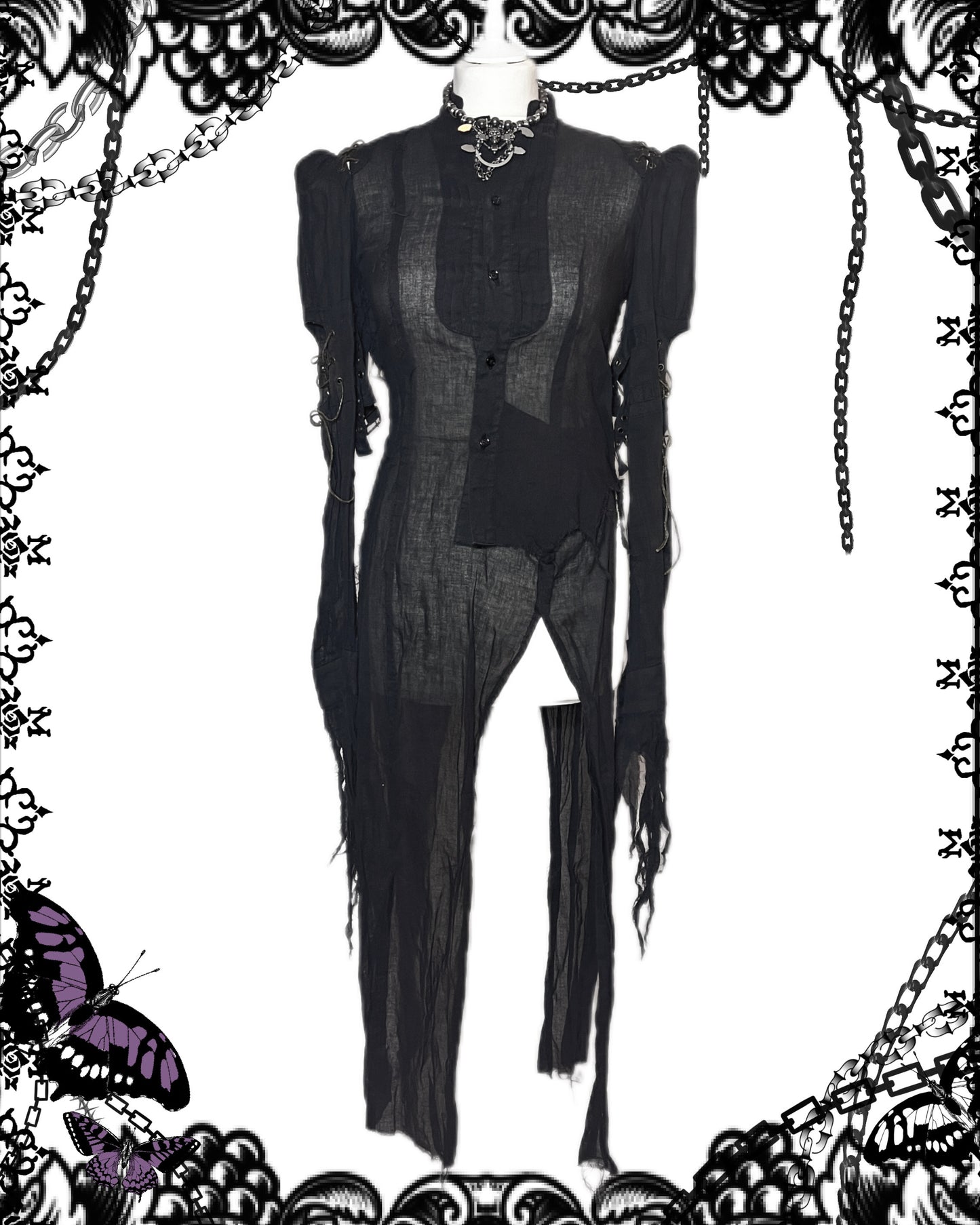 alice auaa Lace Up Black Mesh Shirt