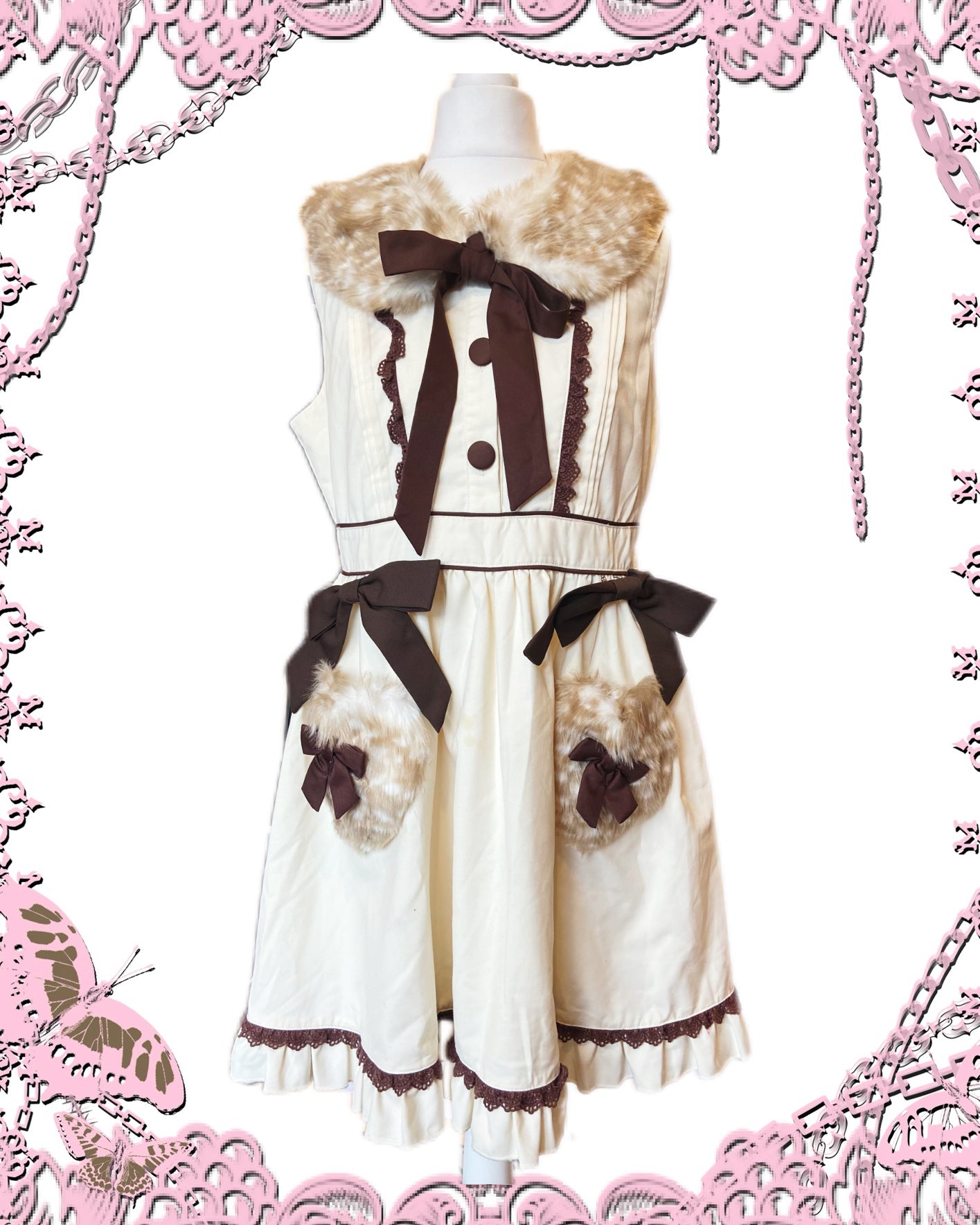 To Alice Deer Print Fur Ruffle Tank Top Dress