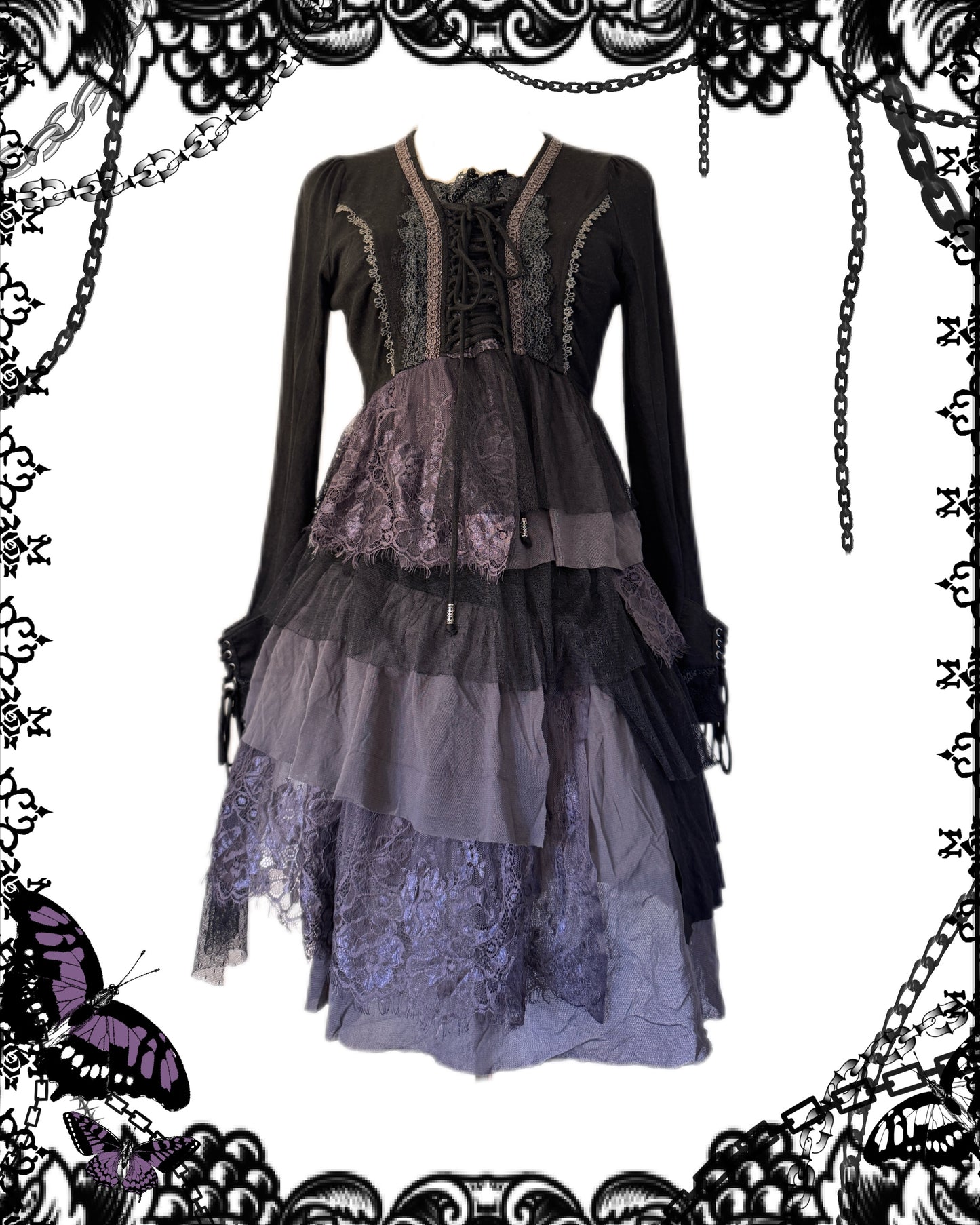 OZZ ON Multi-Layers Lace and Ruffle Dress