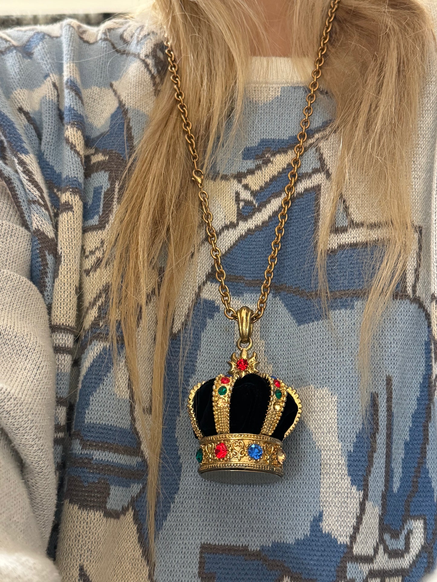 Black Peace Now Crown Pendant Jewel Necklace