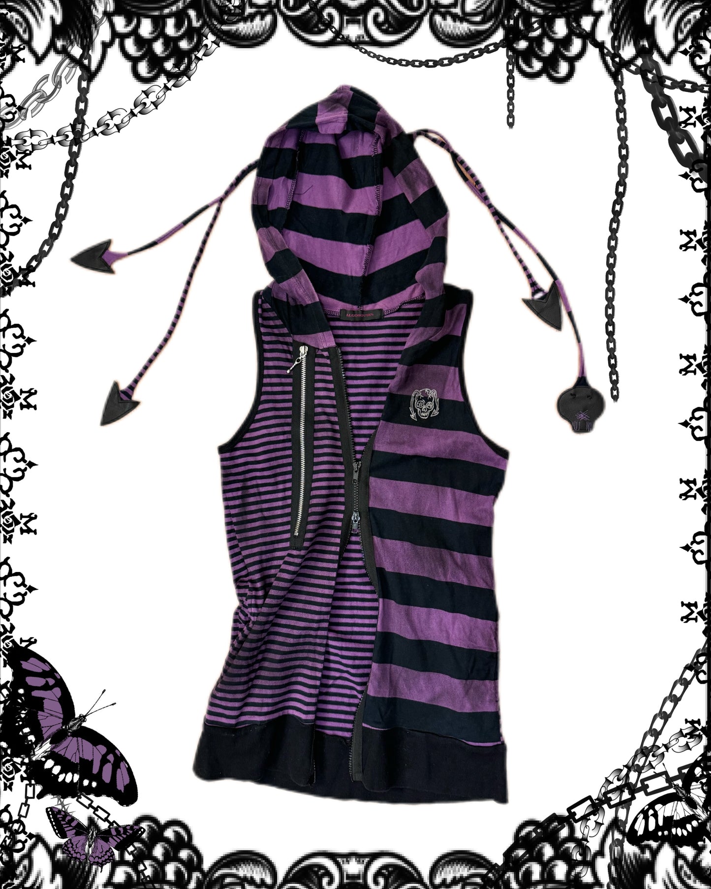 Algonquins Stripe Sleeveless Zip-Up Hoodie