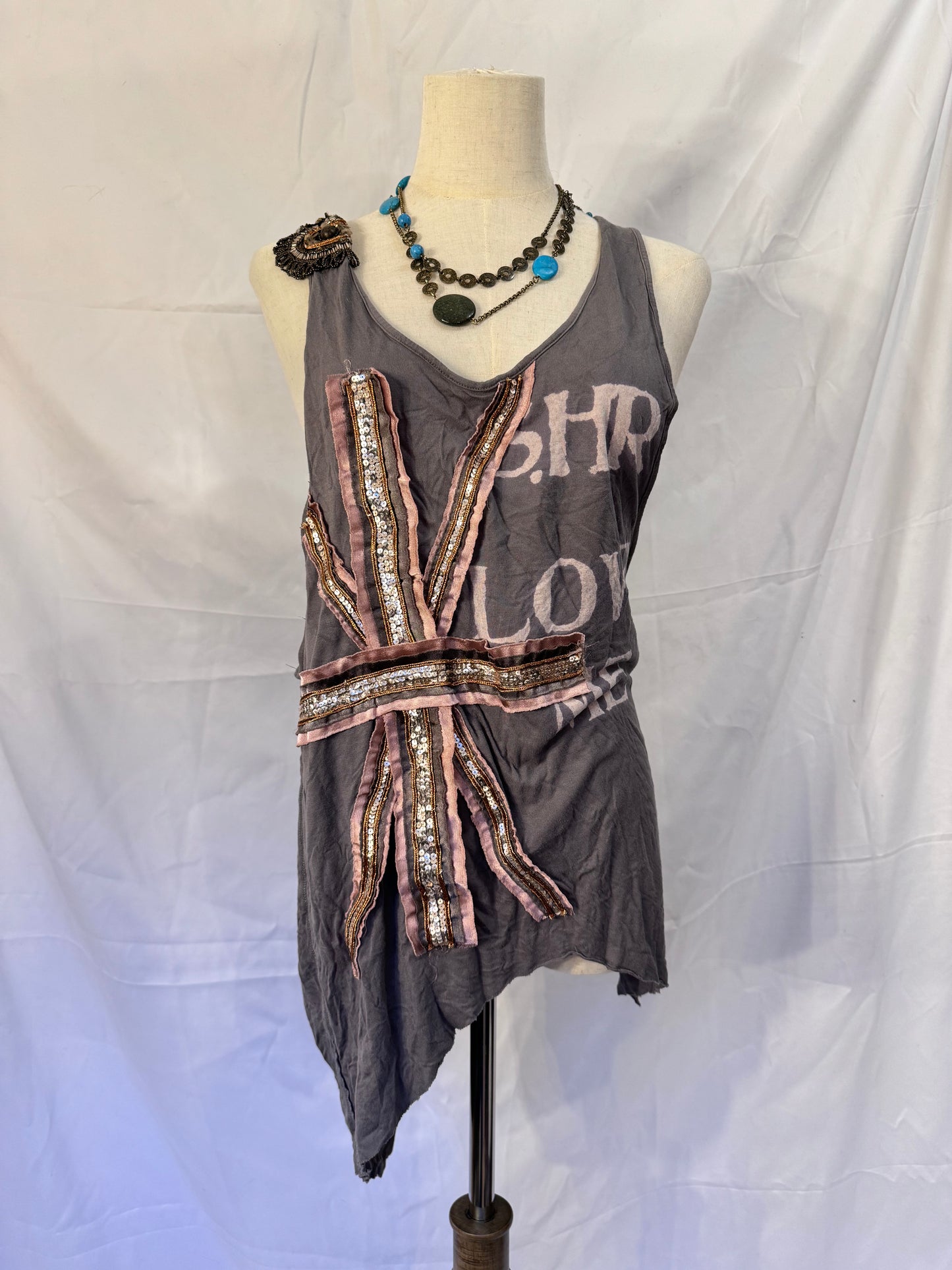 Share Spirit Letter Print and Jewel Tank Top