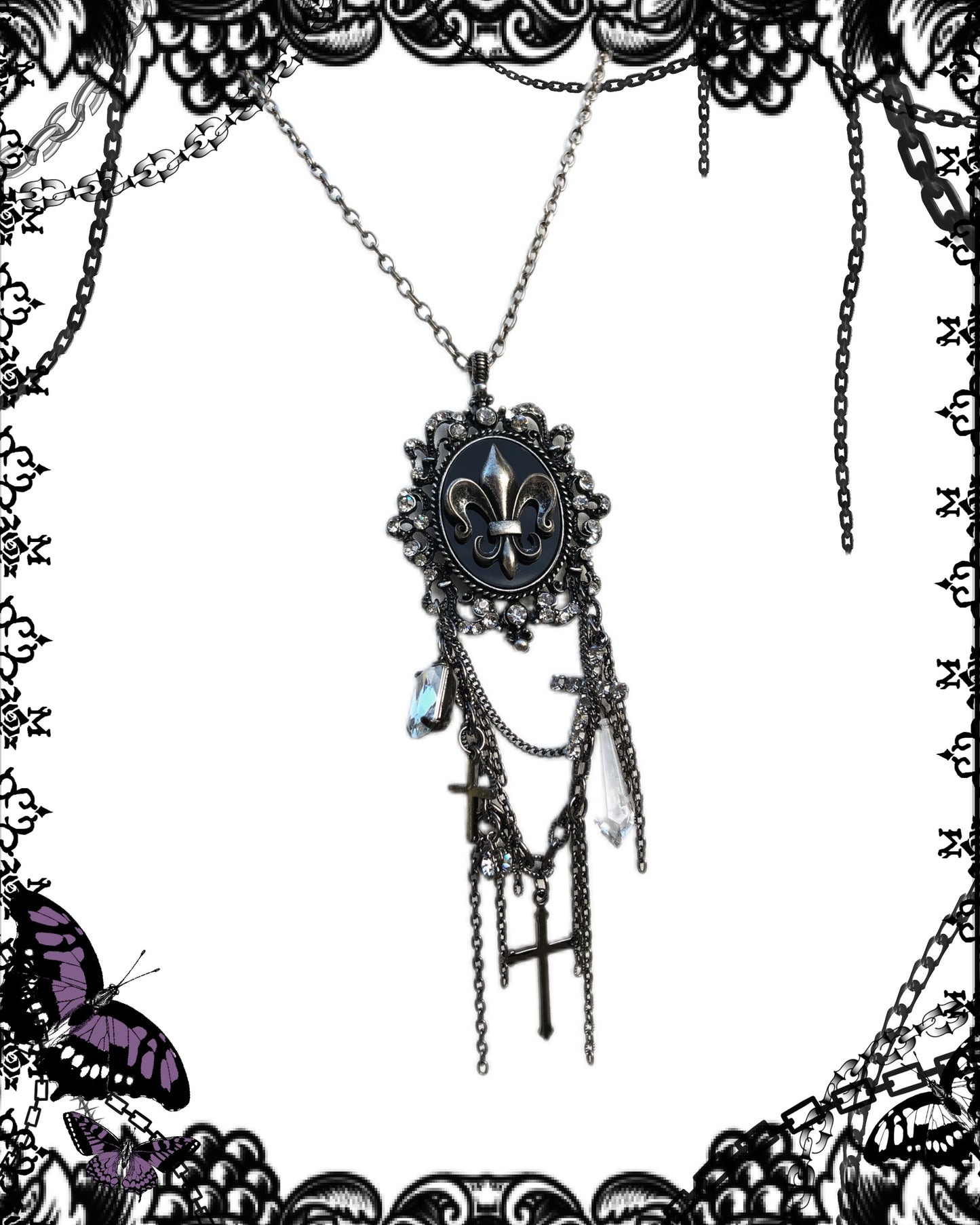 OZZ ON Multi Cross and Gem Necklace