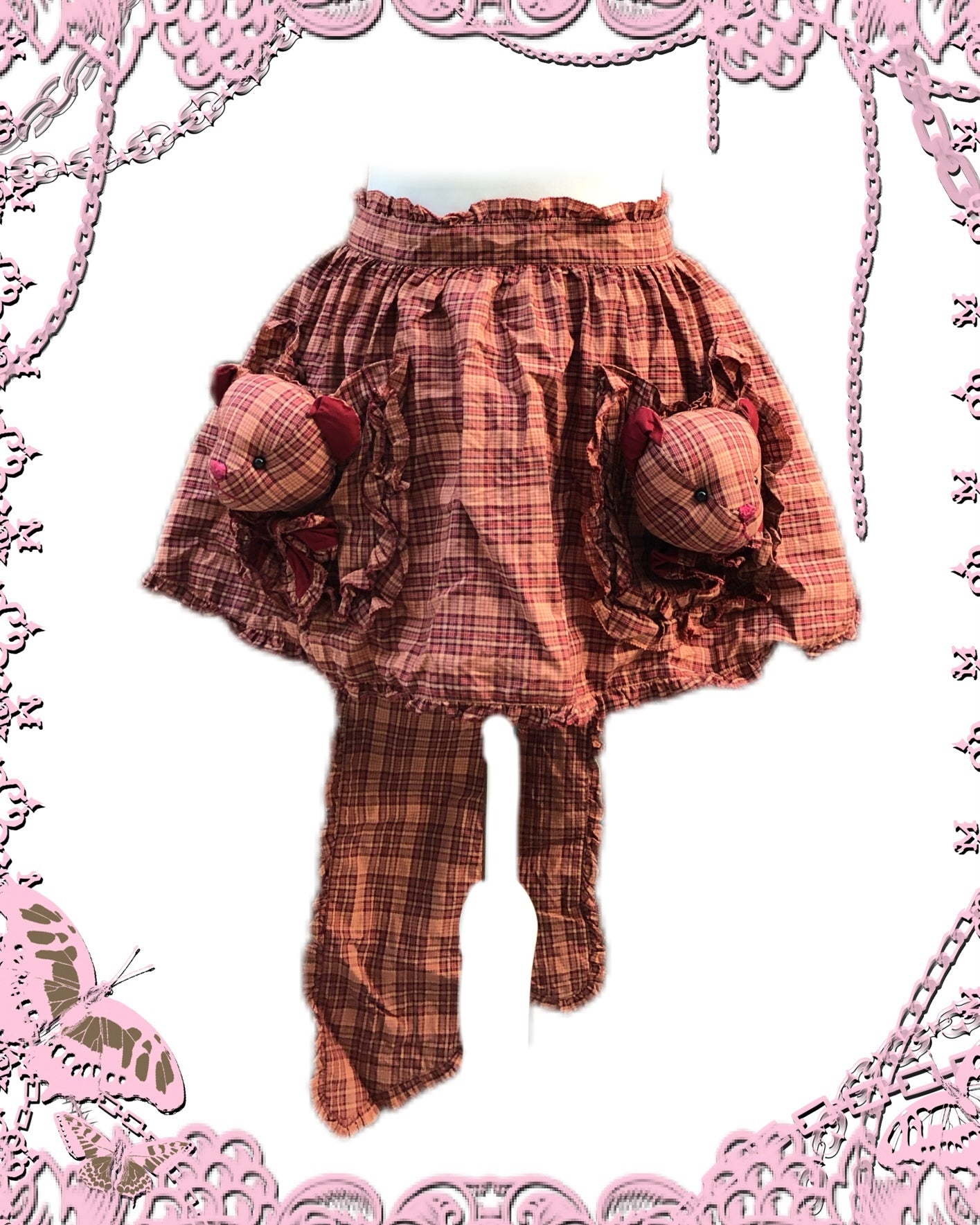 Pink House Stuffed Bear Plaid Half Apron
