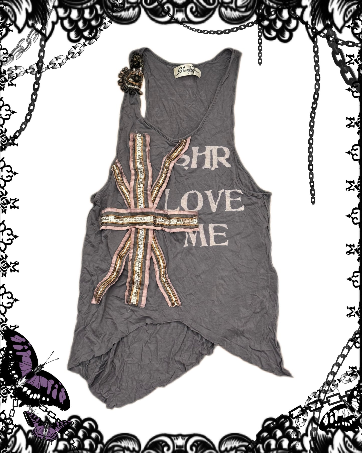 Share Spirit Letter Print and Jewel Tank Top