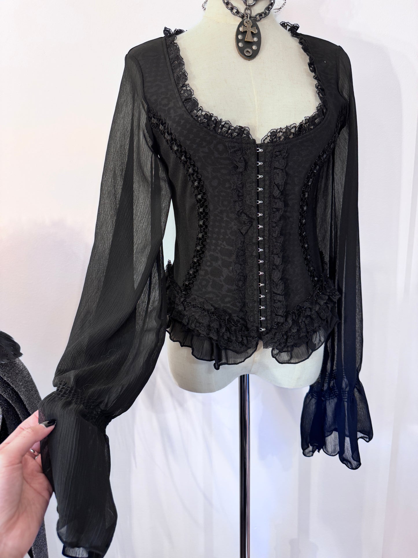 Qutie Frash Mesh Long-Sleeves Corset Top