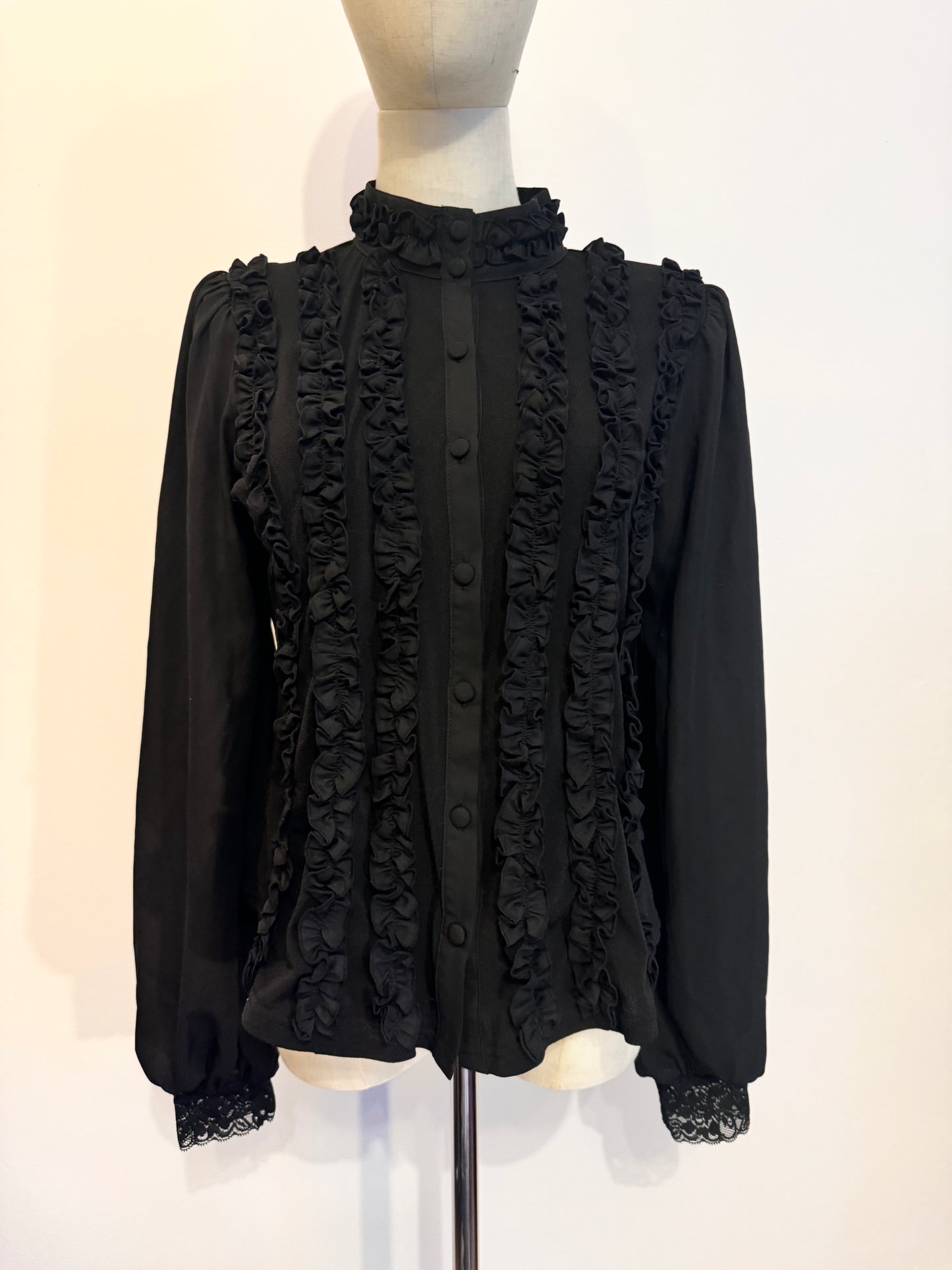 Black Peace Now Black Ruffle Button Up