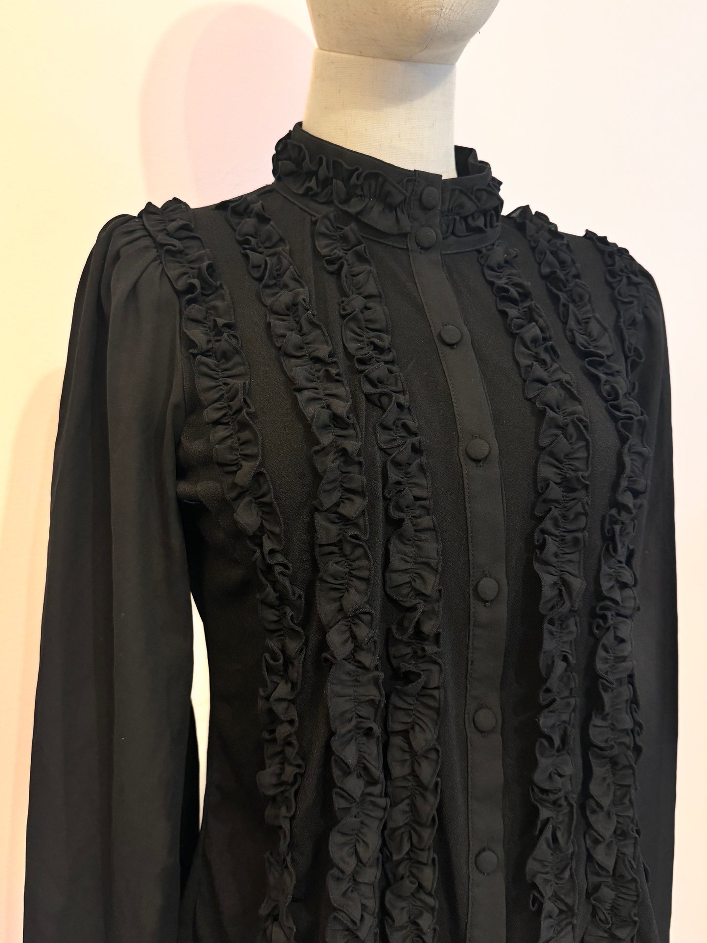 Black Peace Now Black Ruffle Button Up
