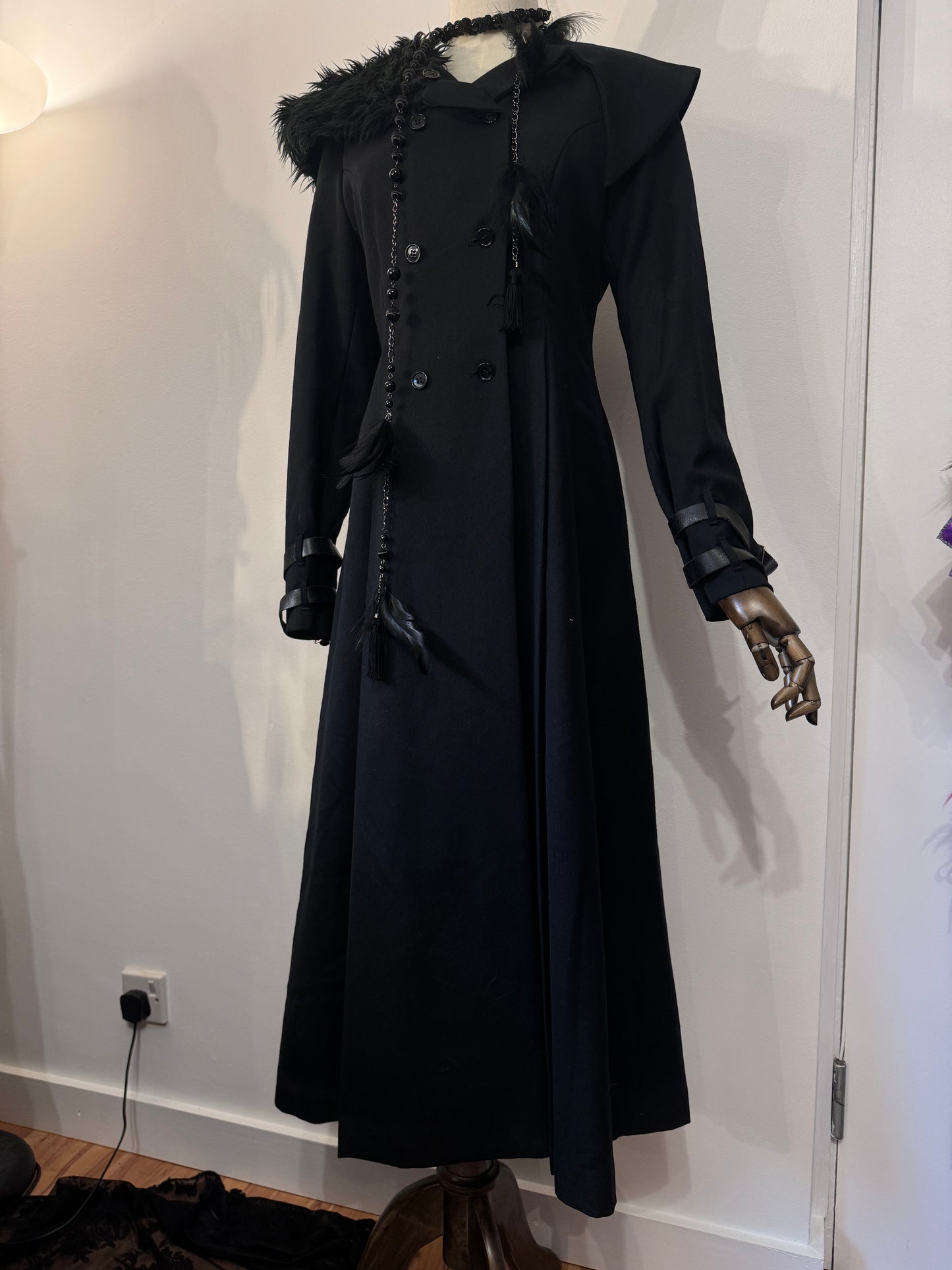 alice auaa Buckle Jacket Dress with Fur Hood