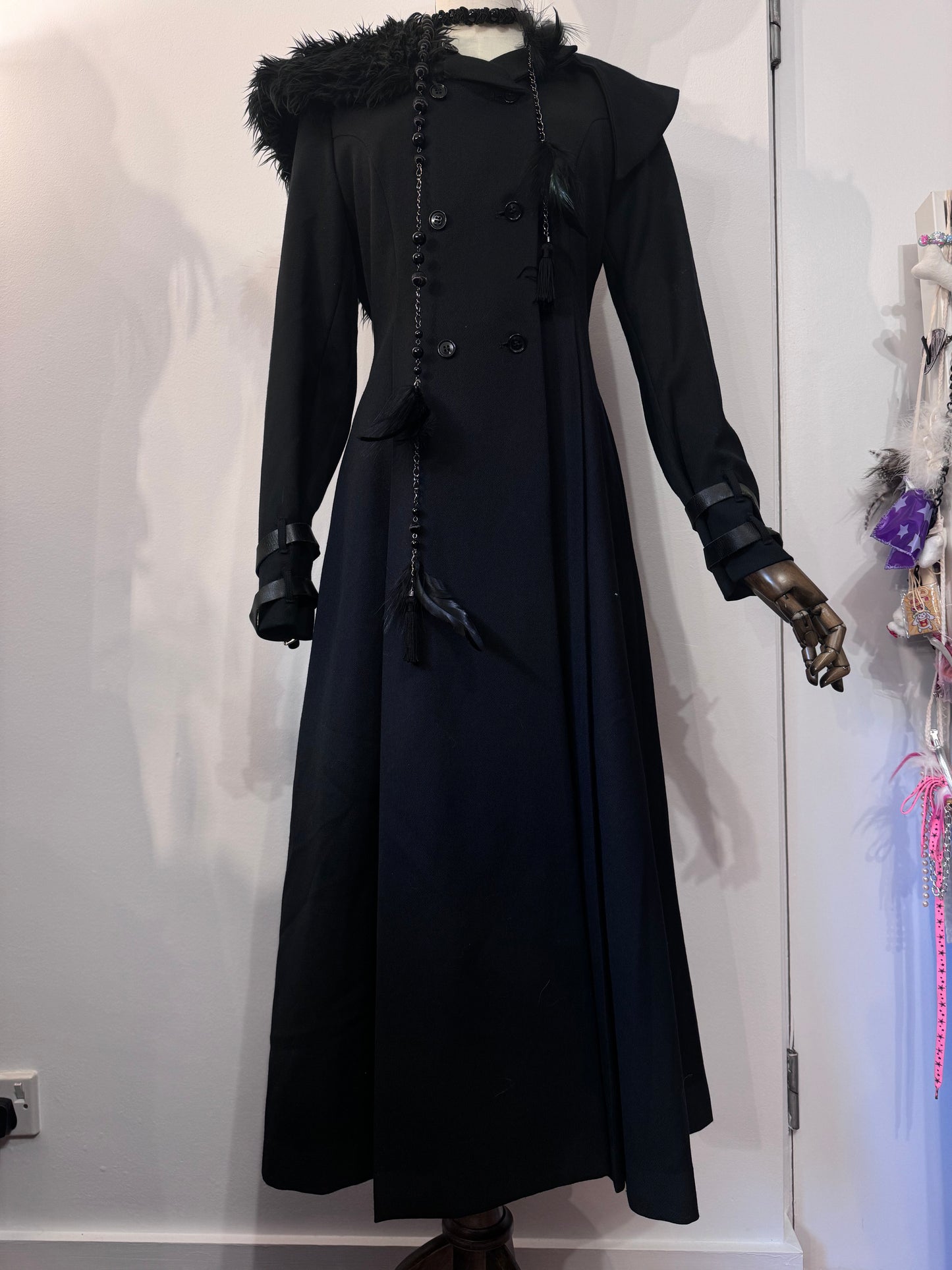 alice auaa Buckle Jacket Dress with Fur Hood