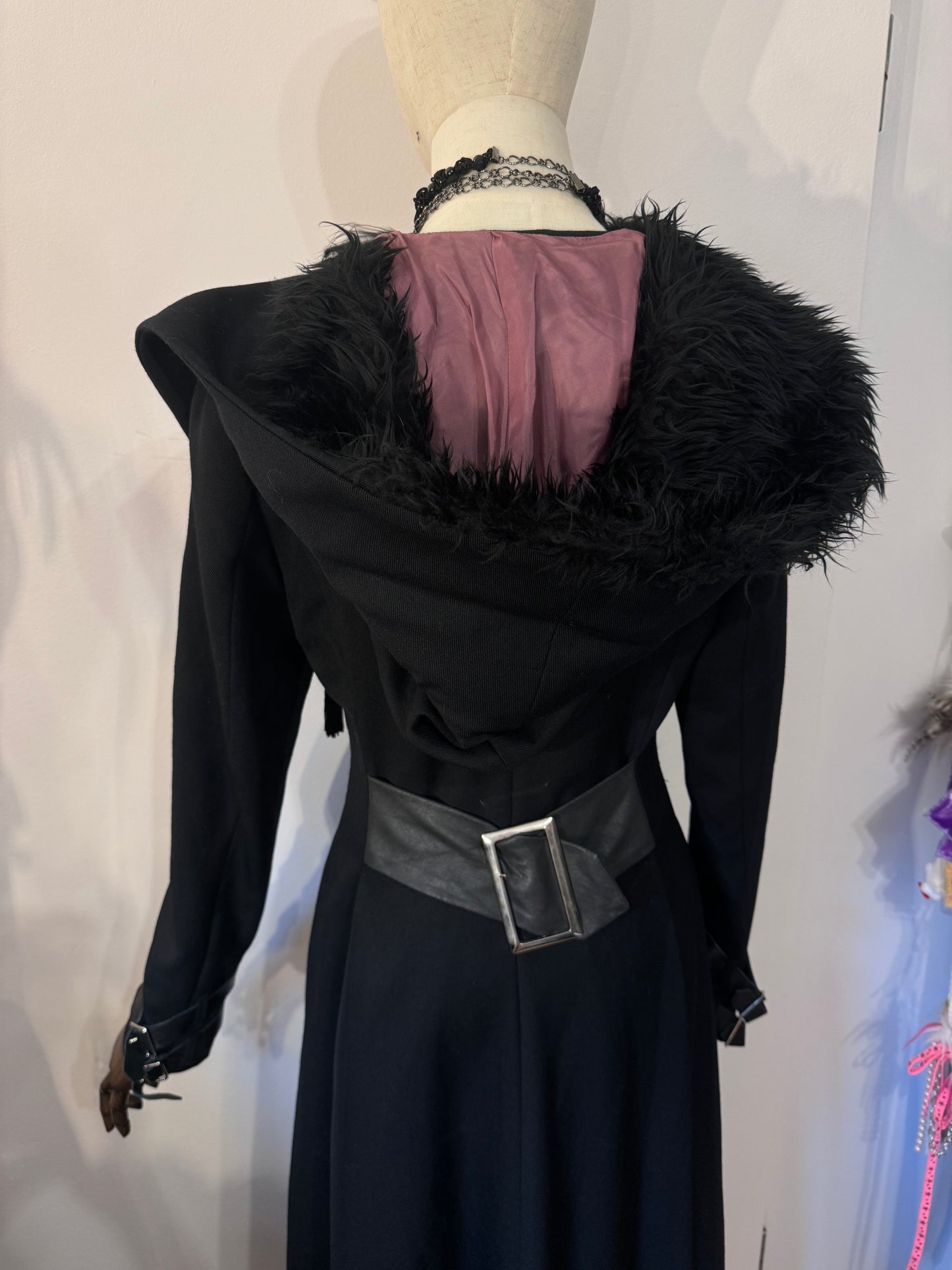 alice auaa Buckle Jacket Dress with Fur Hood