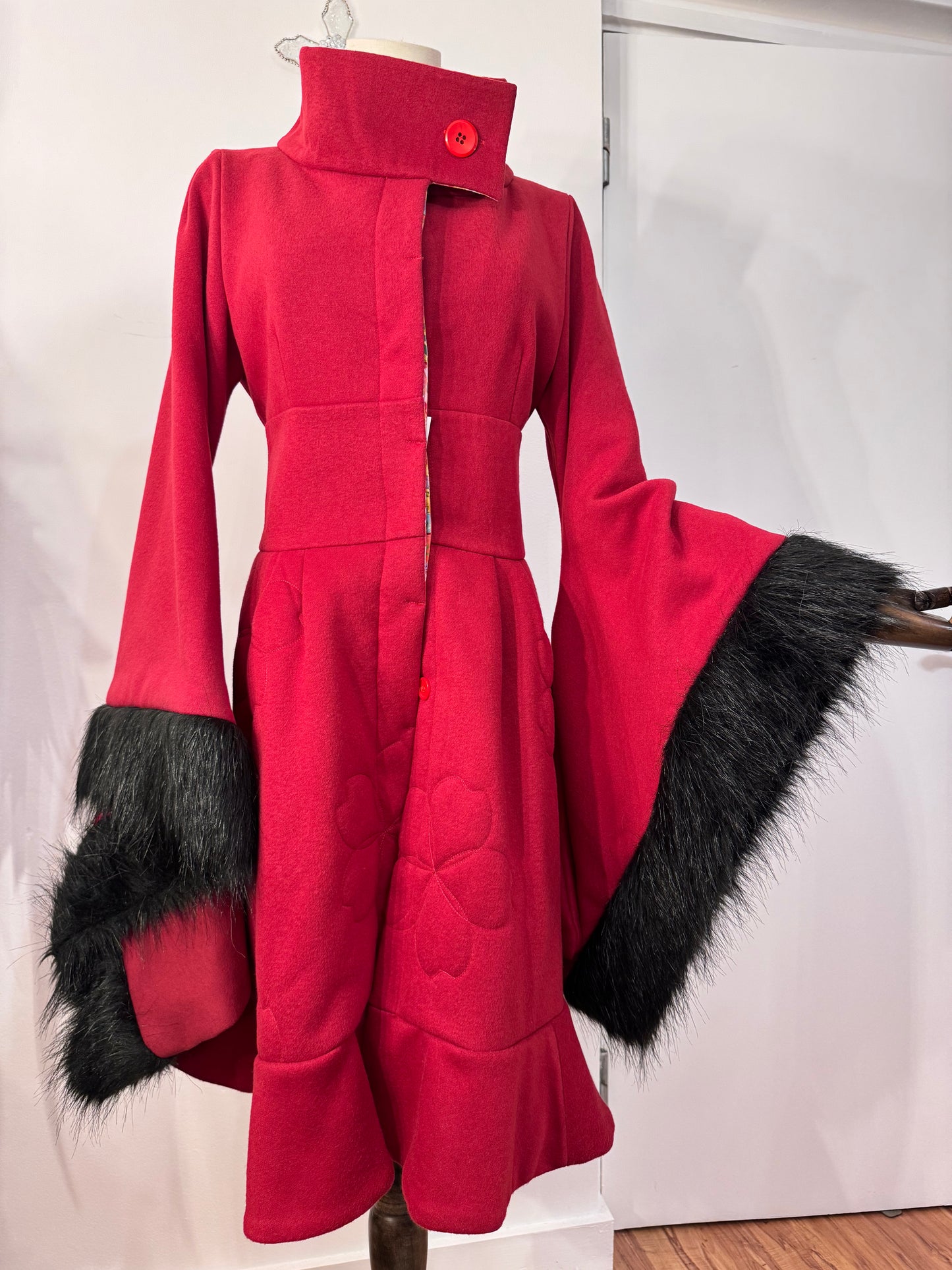 gouk High-Neck Red Dress Coat