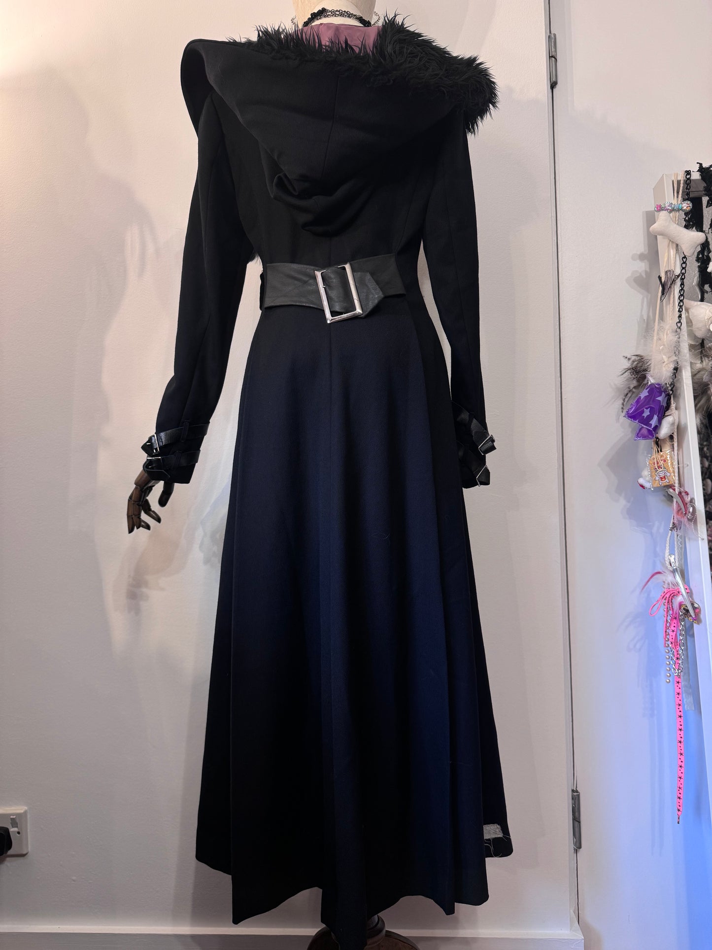 alice auaa Buckle Jacket Dress with Fur Hood