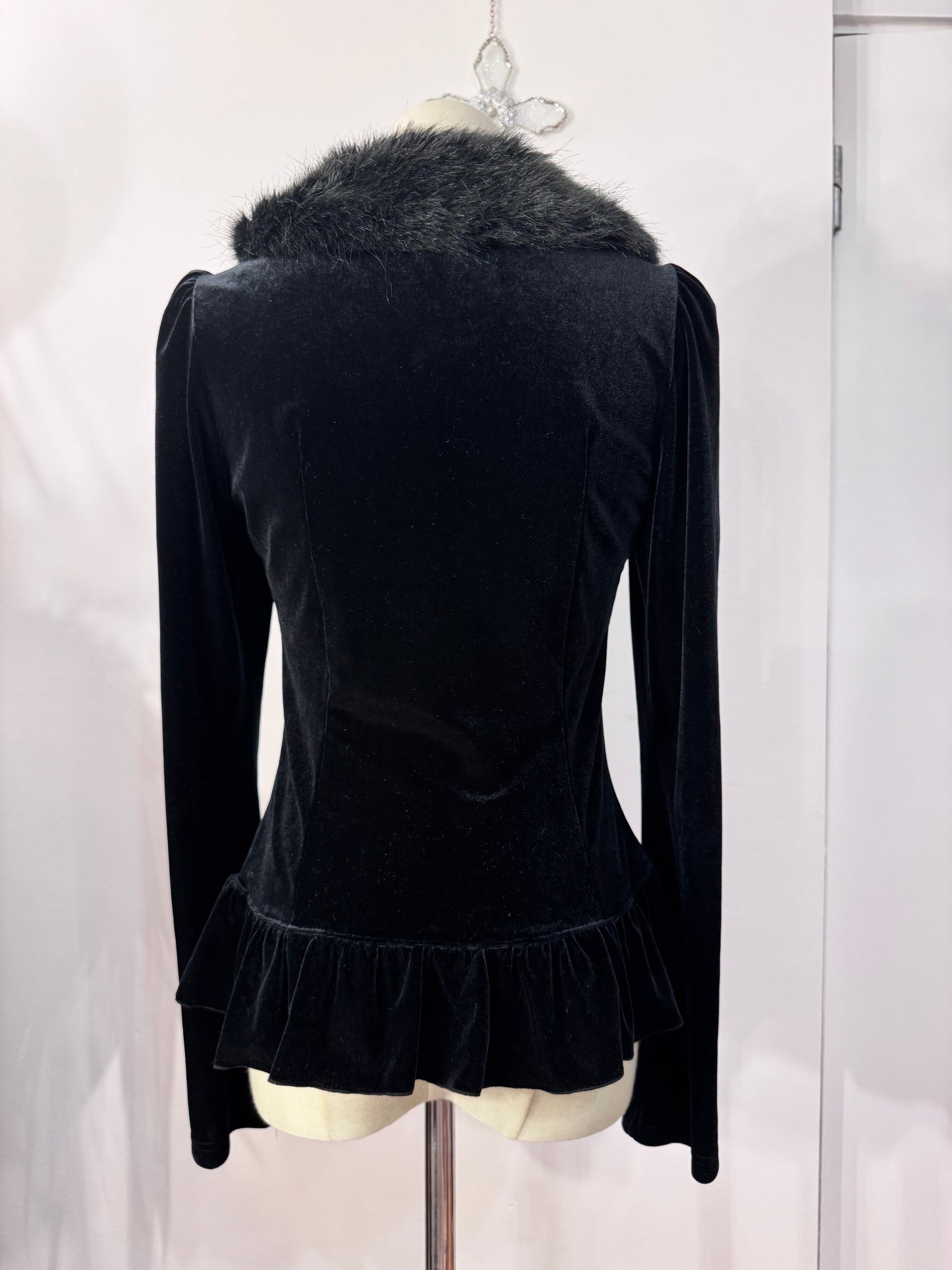 Black Peace Now Fur Collar Velvet Top