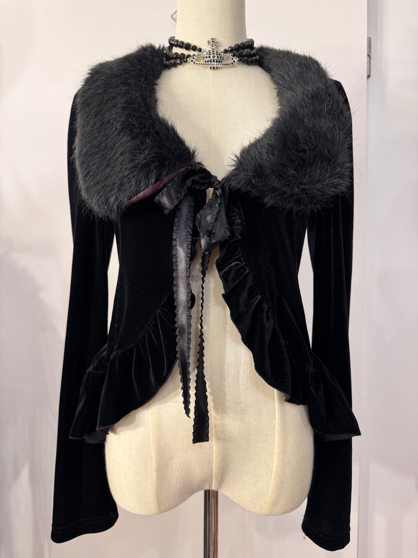 Black Peace Now Fur Collar Velvet Top