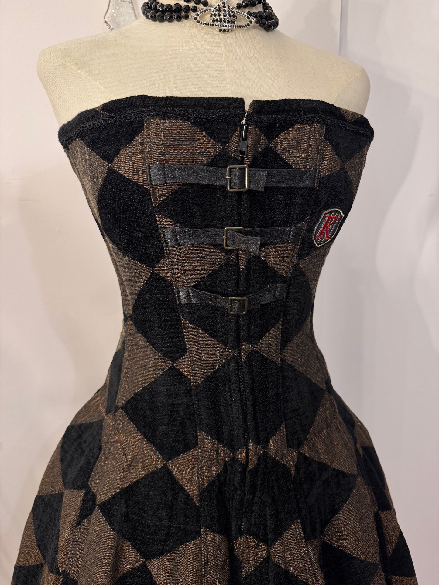 Dangerous Nude Checkboard Print Corset Dress