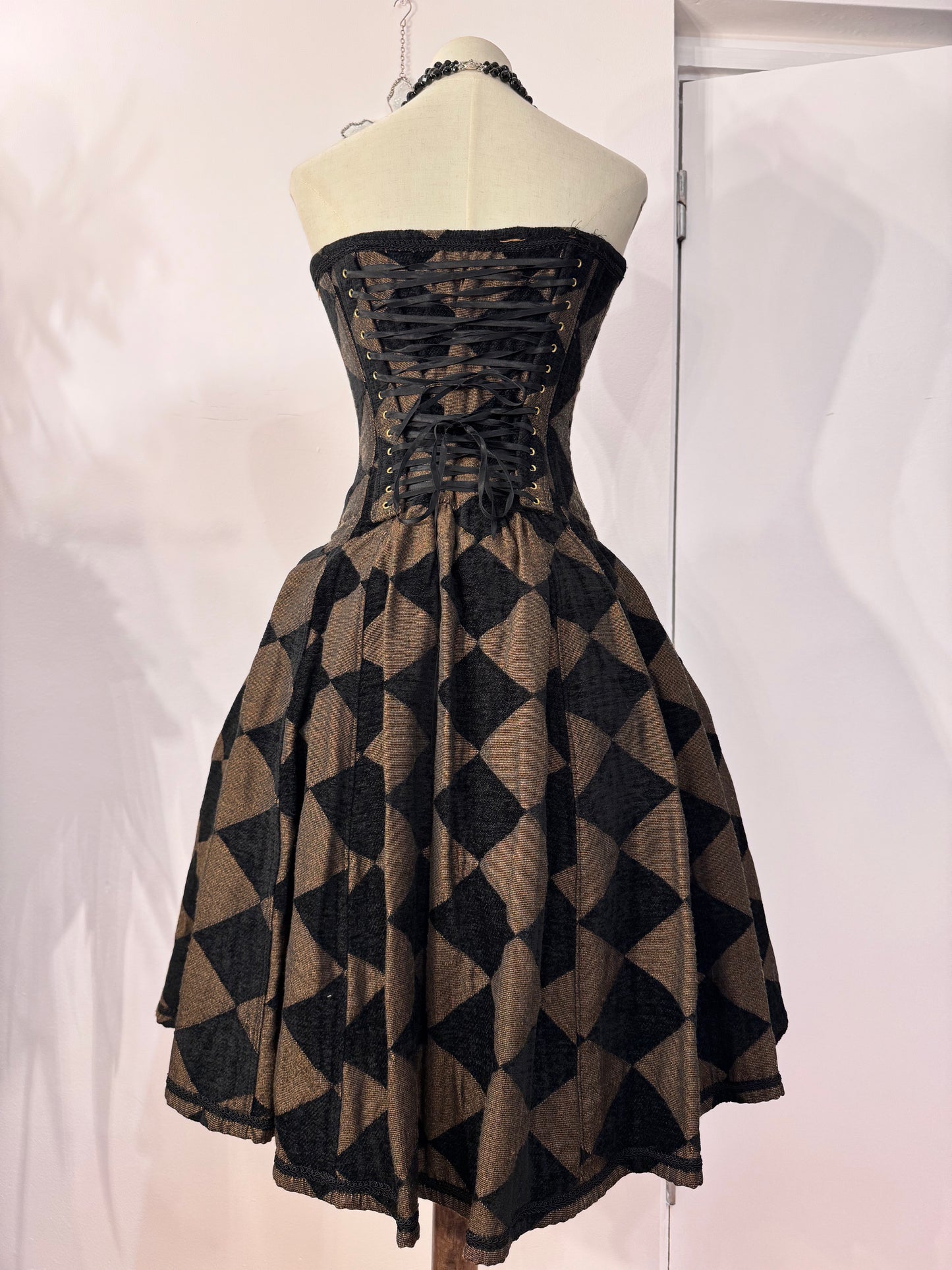 Dangerous Nude Checkboard Print Corset Dress