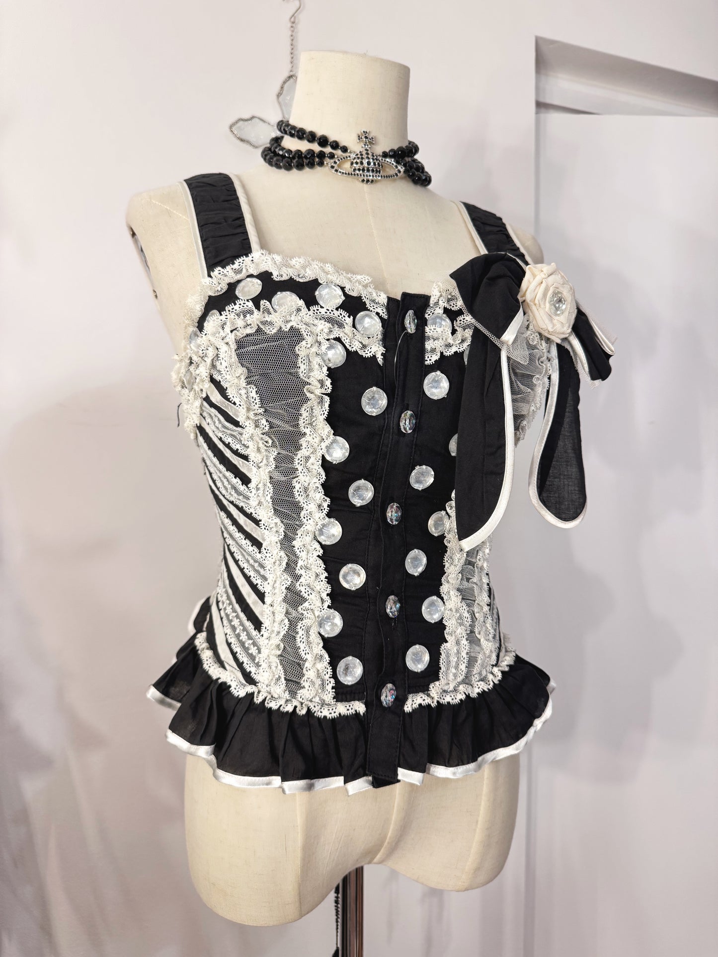 Algonquins Lace and Jewel Lace-Up Top