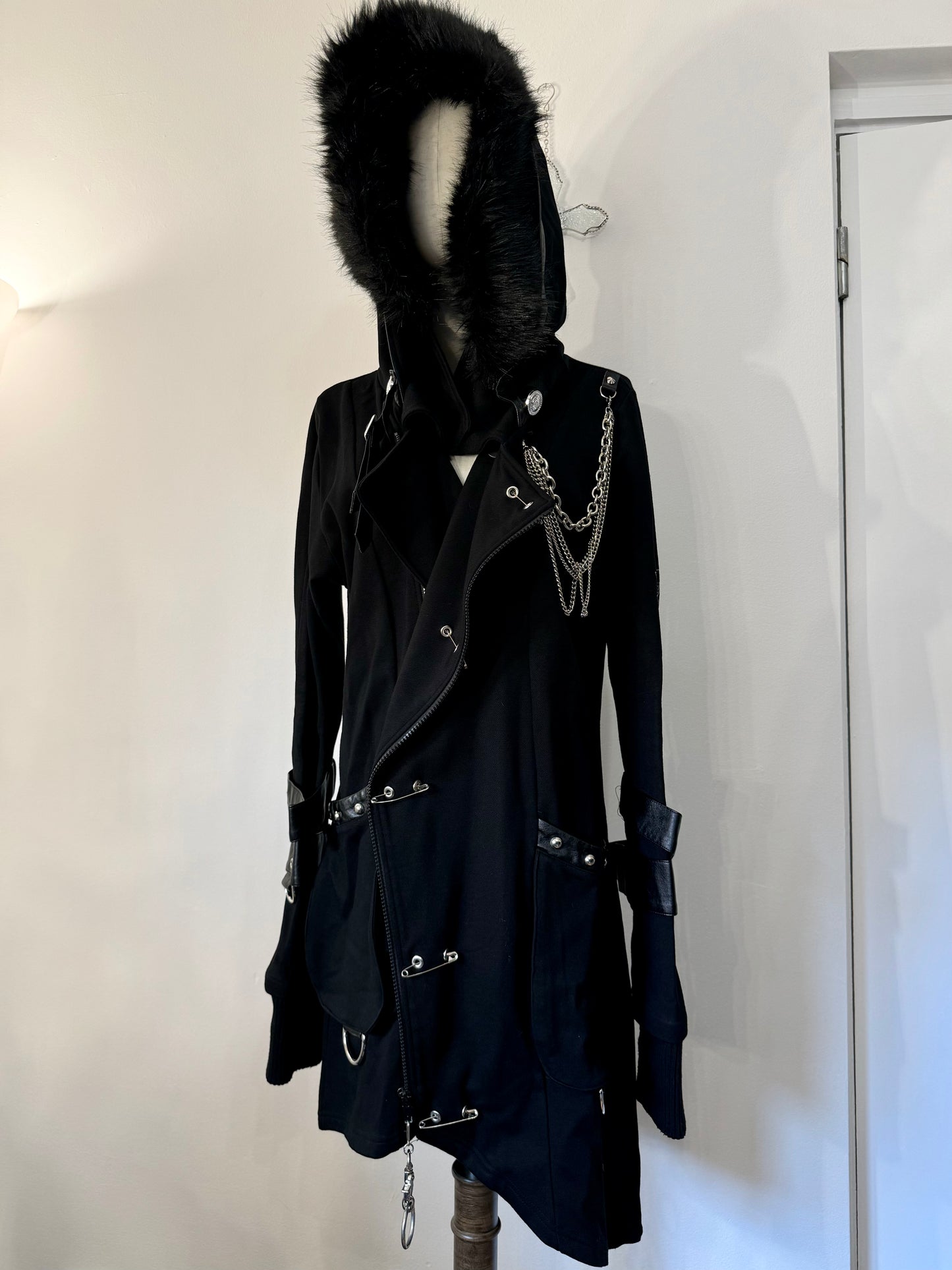 Sexpot Revenge Strap Dress Coat with Fur Hood