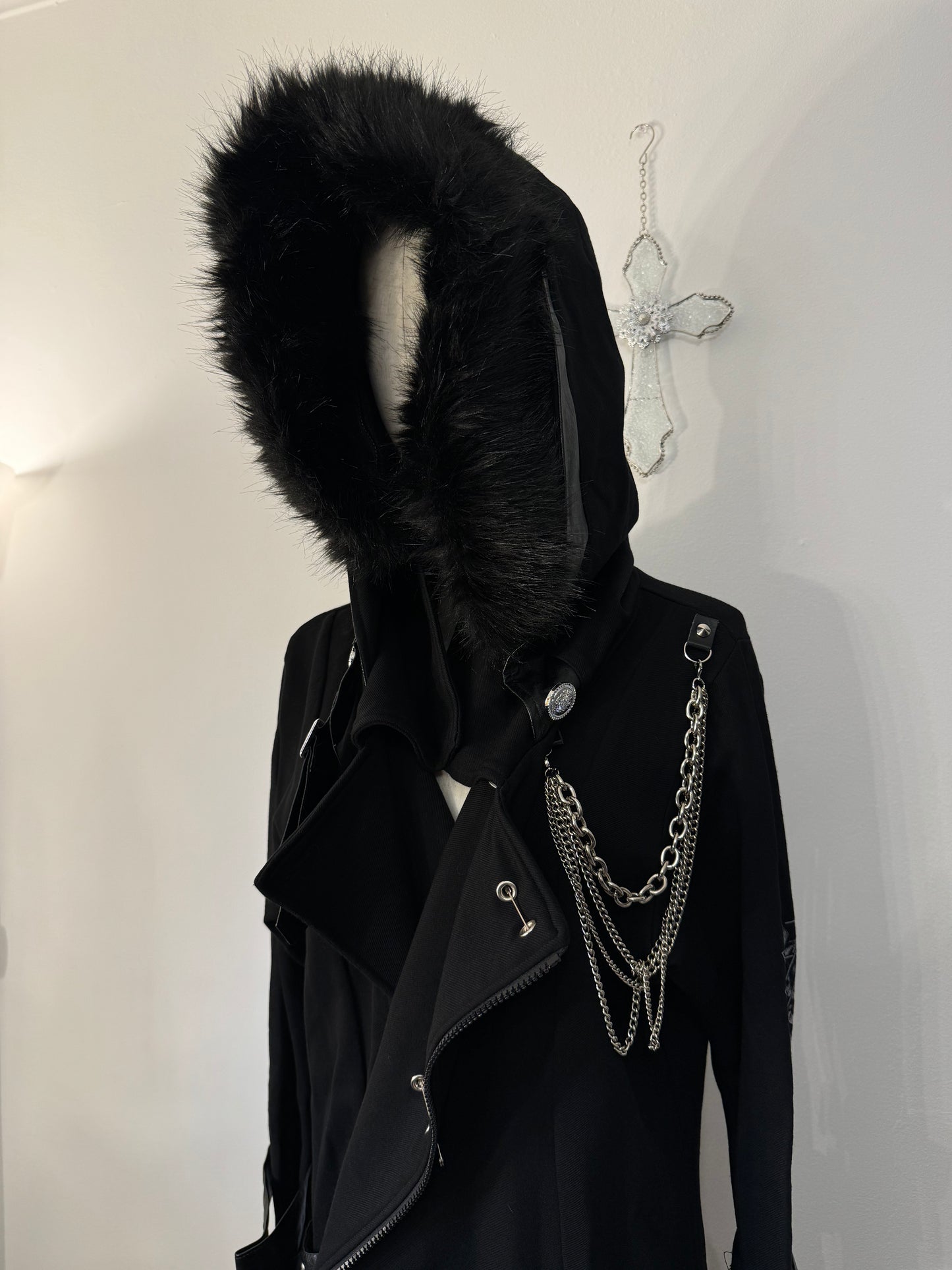 Sexpot Revenge Strap Dress Coat with Fur Hood