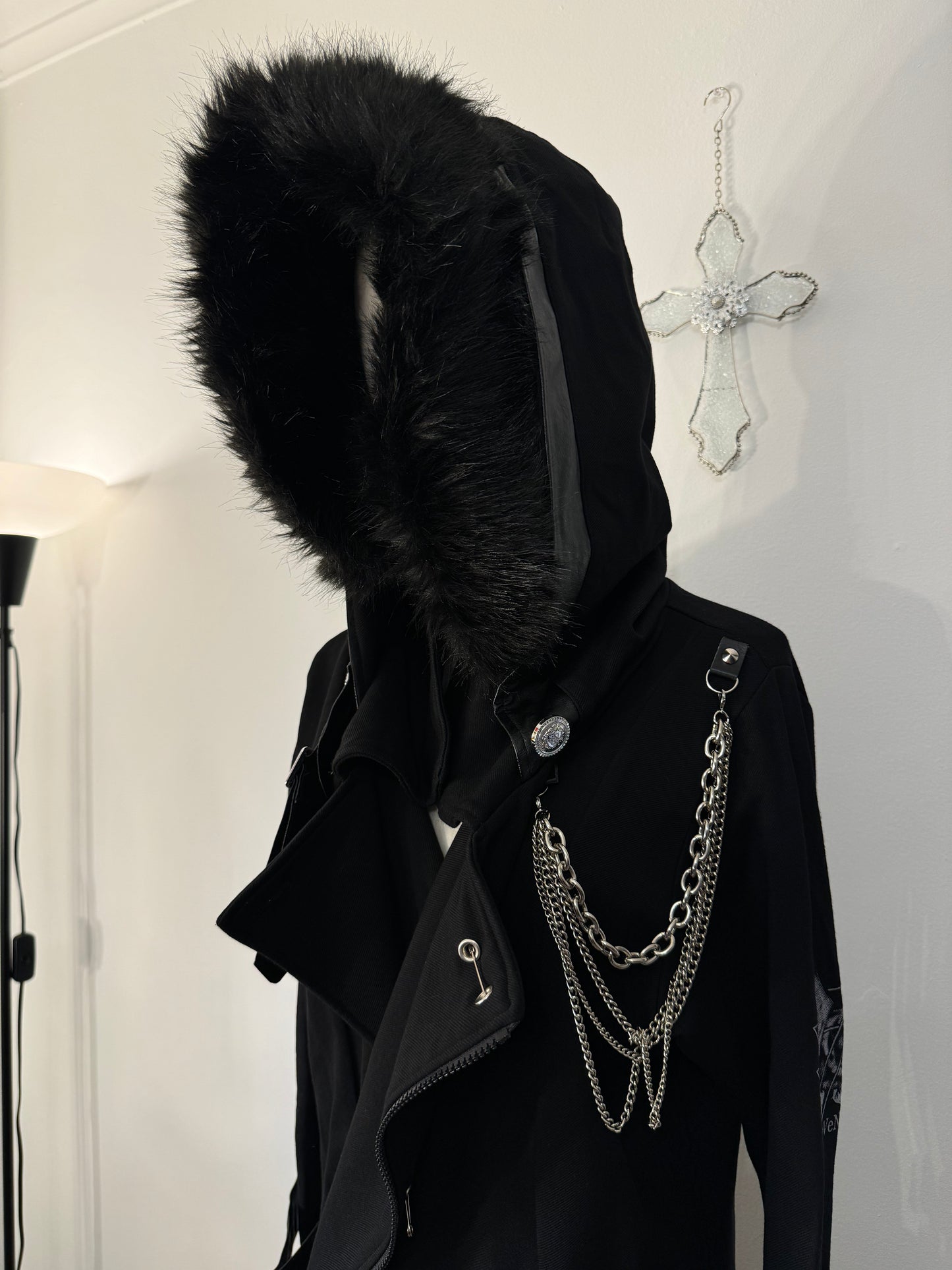 Sexpot Revenge Strap Dress Coat with Fur Hood