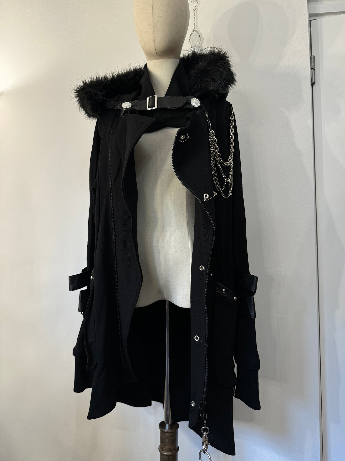 Sexpot Revenge Strap Dress Coat with Fur Hood