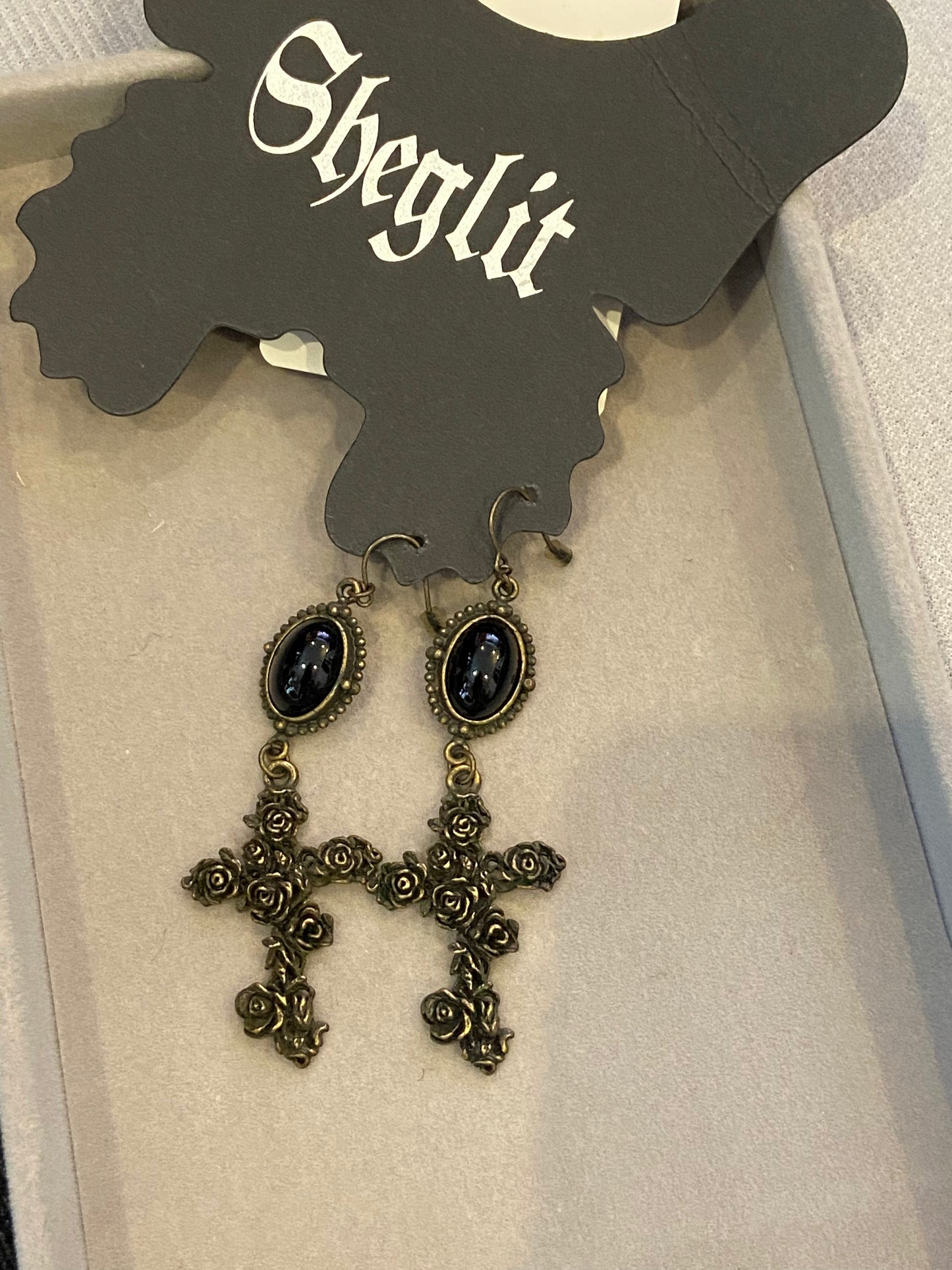 Sheglit Rose Cross Earrings