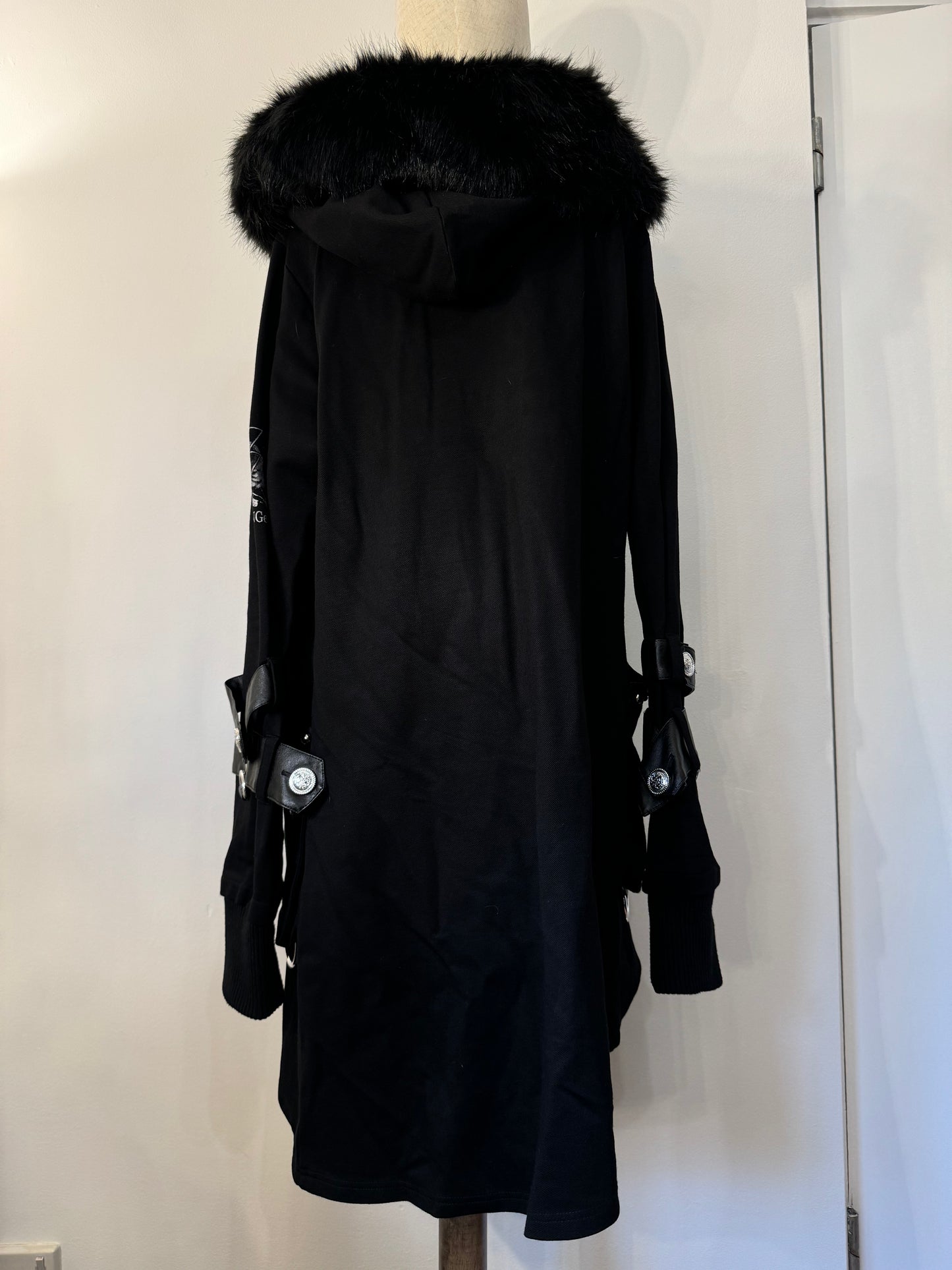 Sexpot Revenge Strap Dress Coat with Fur Hood