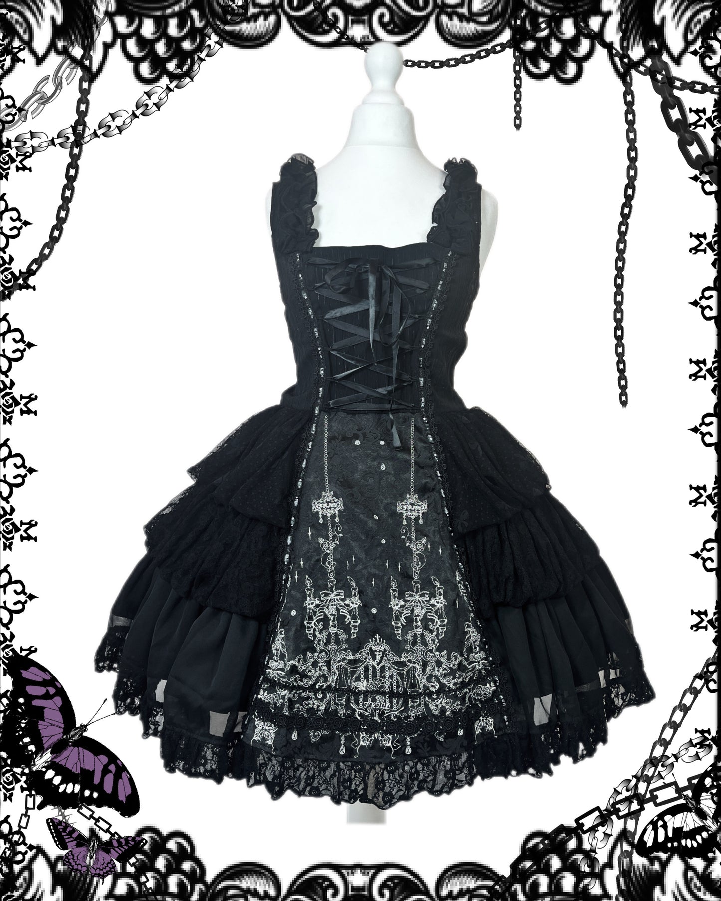 h.Naoto Frill Black Mesh Lace Up JSK