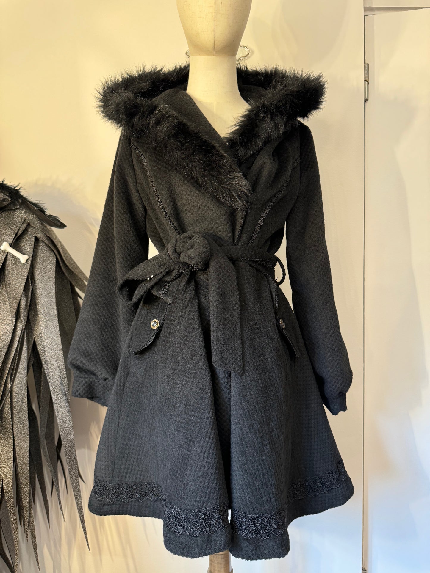 Axes Femme Knit Dress Coat with Fur Hood
