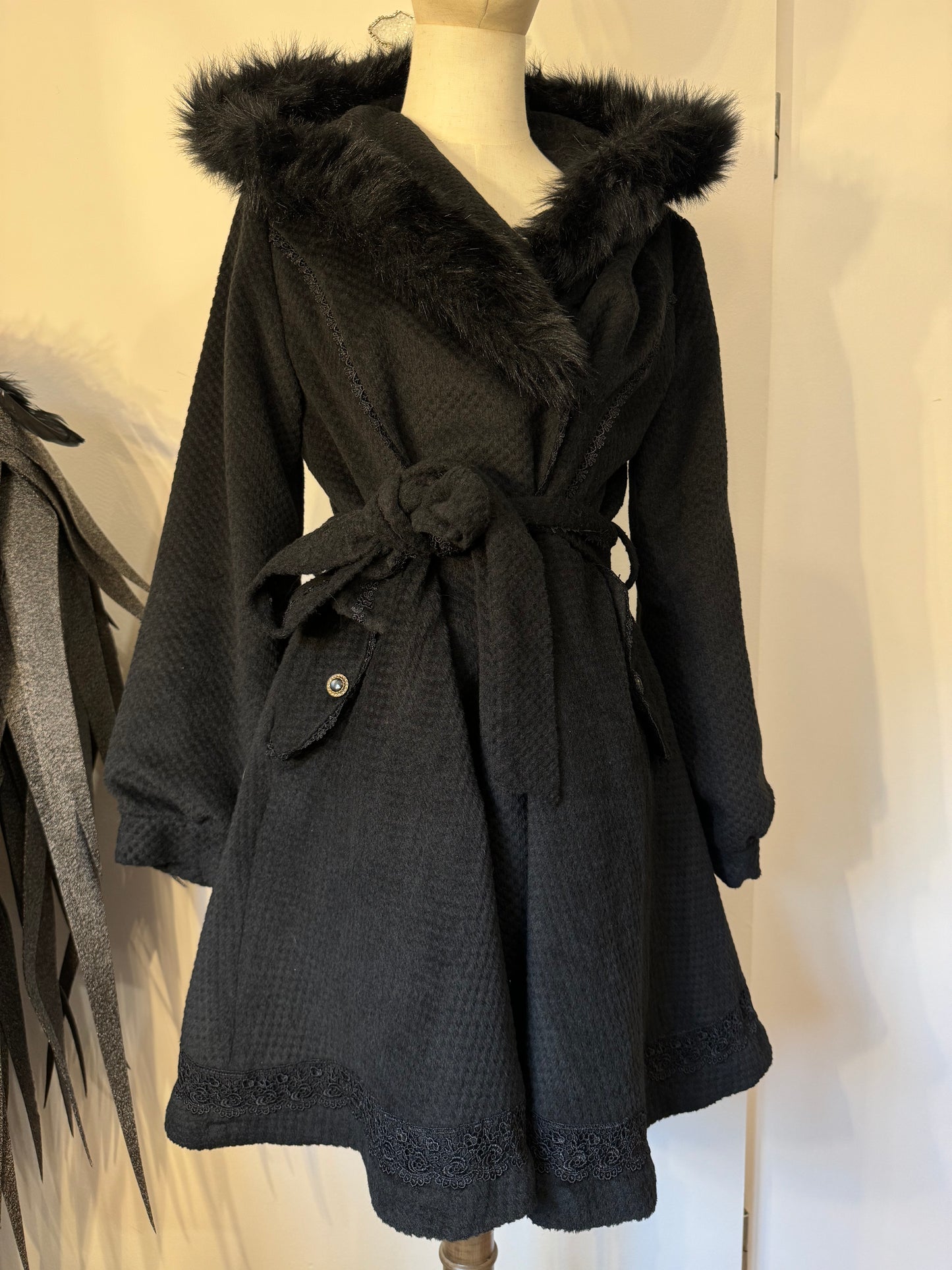 Axes Femme Knit Dress Coat with Fur Hood