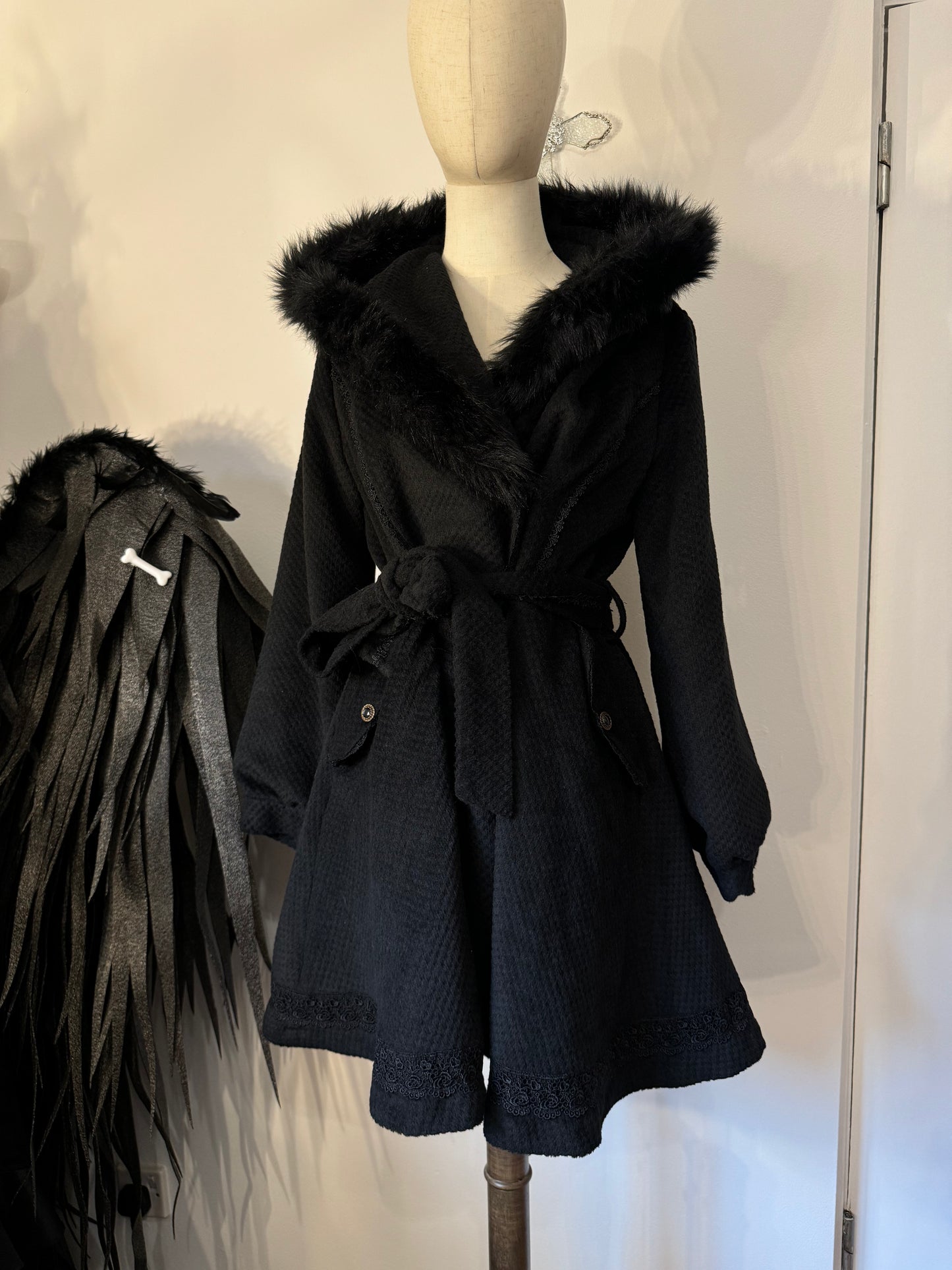 Axes Femme Knit Dress Coat with Fur Hood