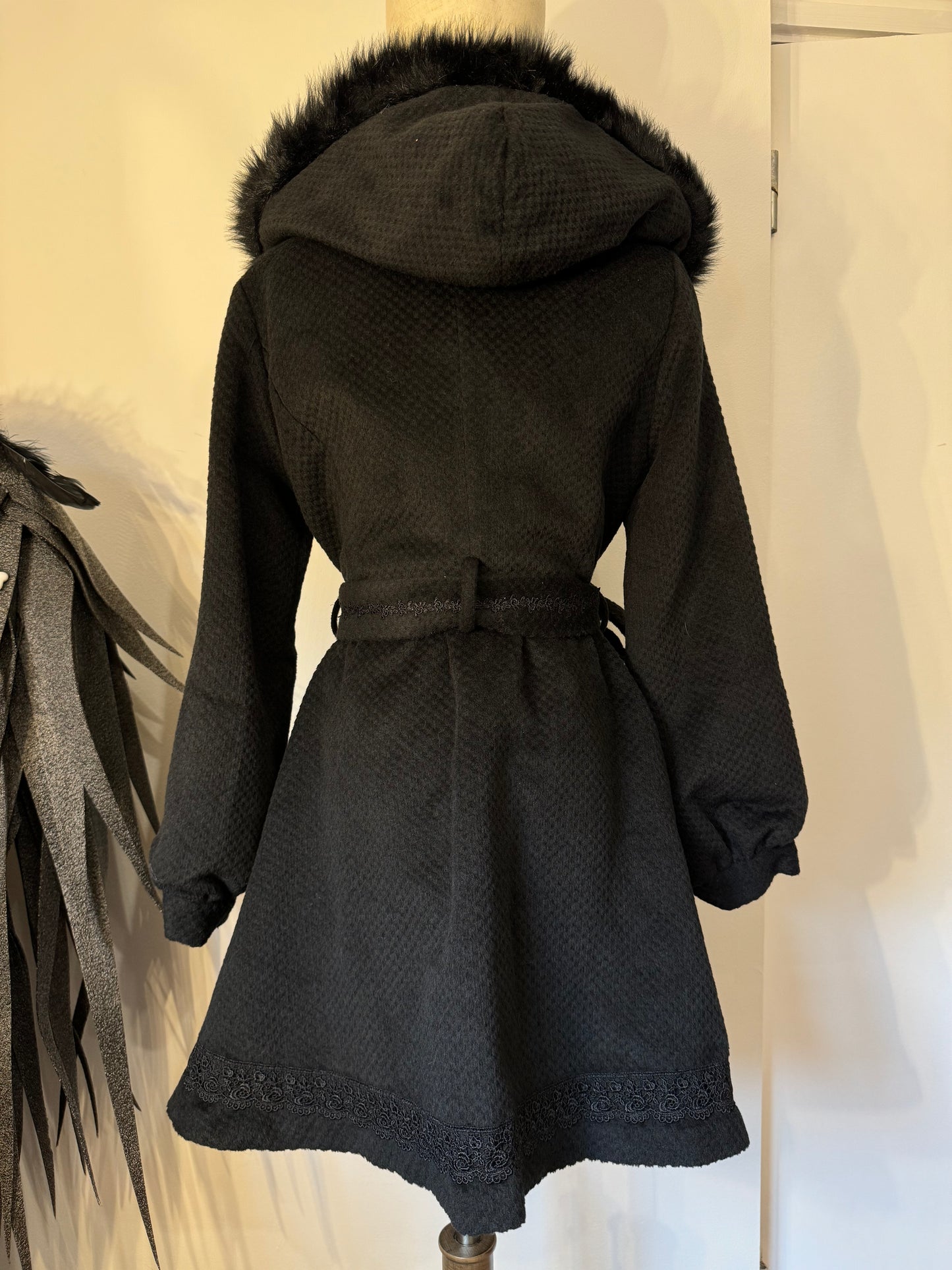 Axes Femme Knit Dress Coat with Fur Hood