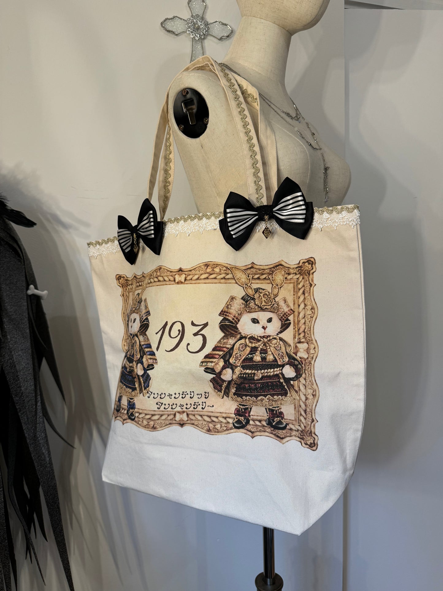 Cat Print Bow Tote Bag