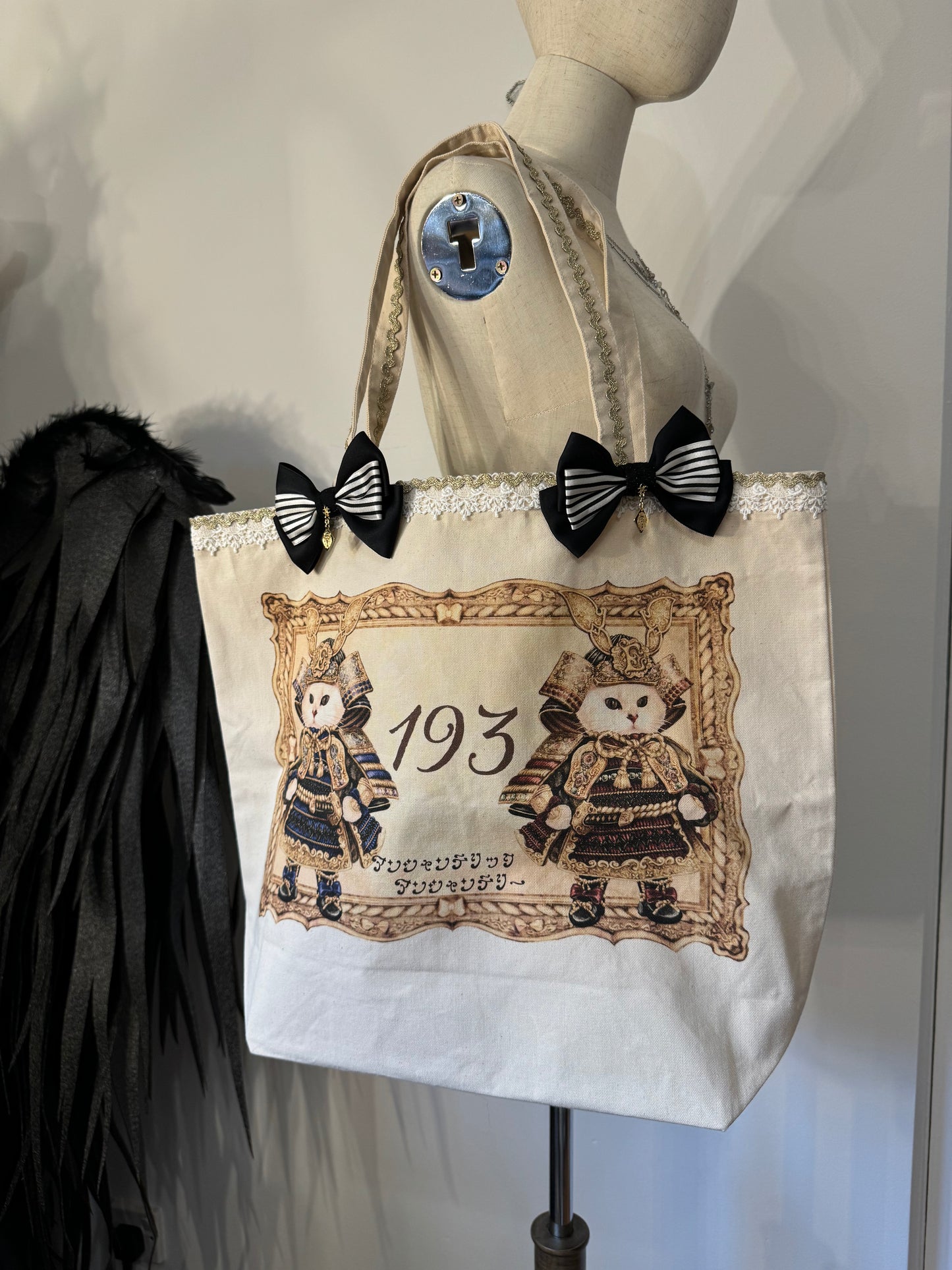 Cat Print Bow Tote Bag