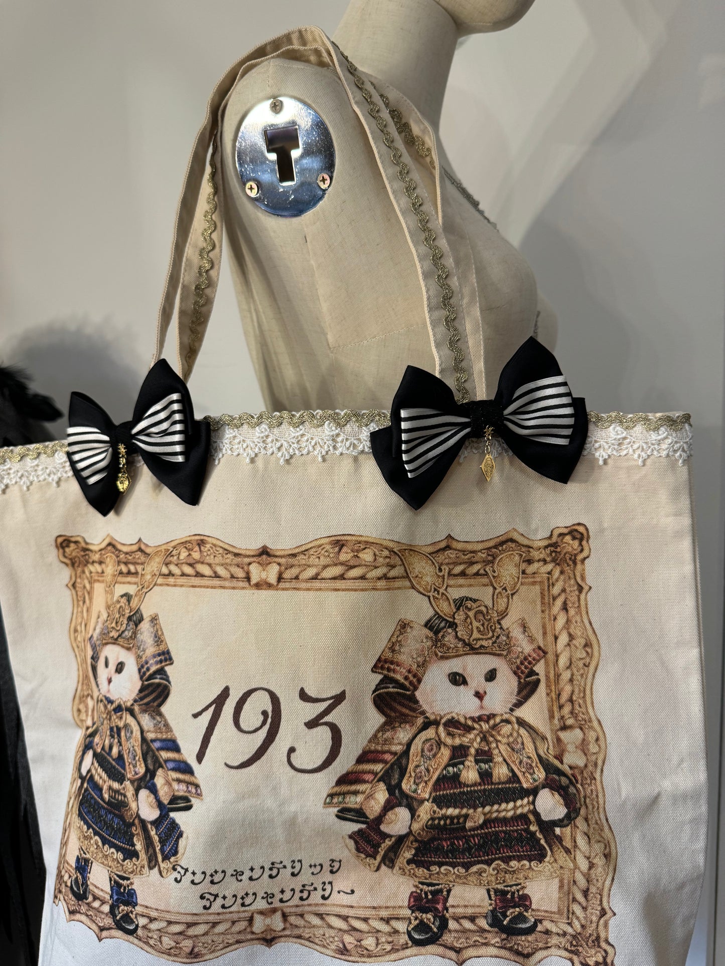 Cat Print Bow Tote Bag